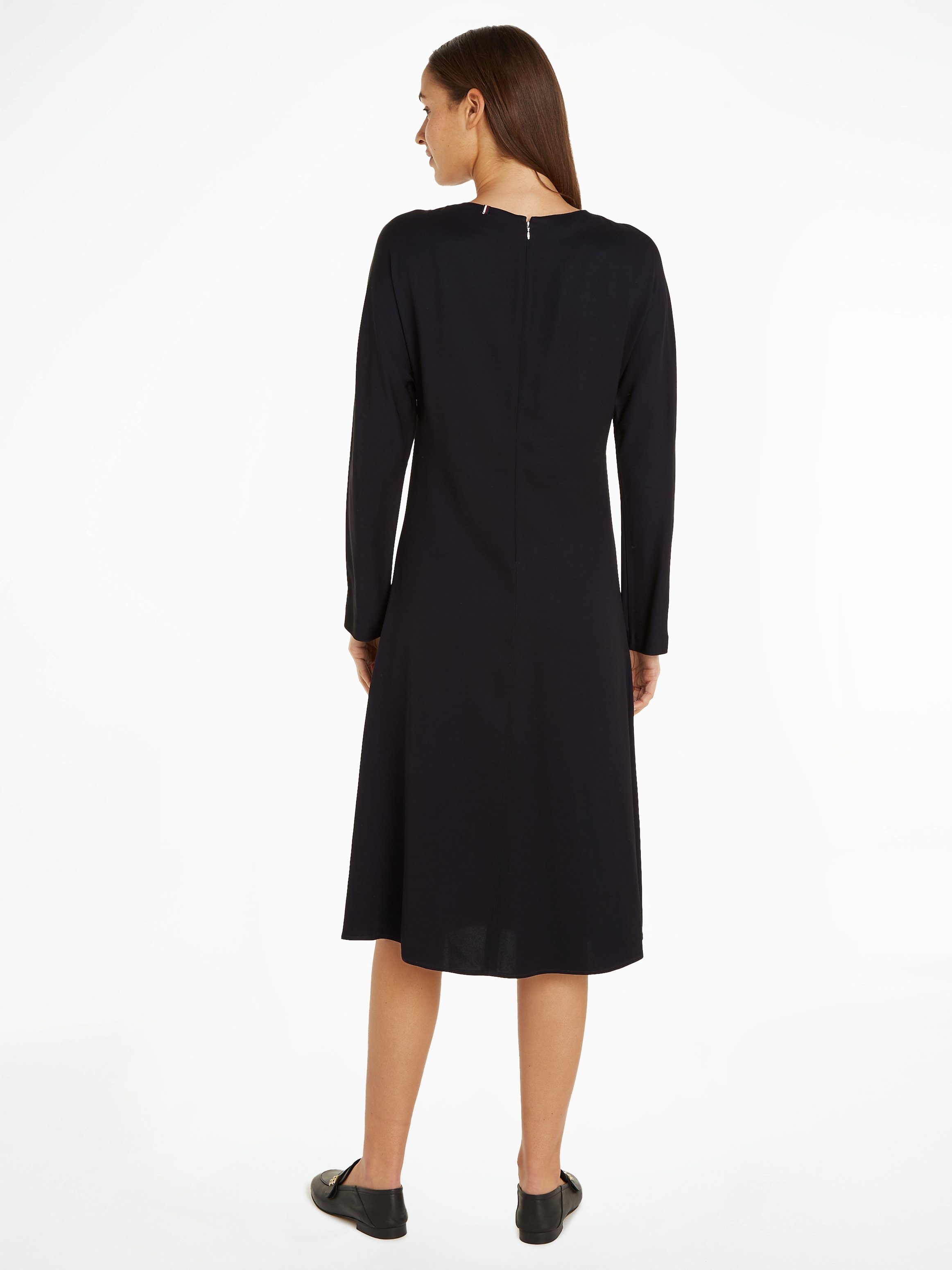 VISCOSE Midikleid kleinem Hilfiger Tommy LS mit SHIRTDRESS Metalabel TWILL