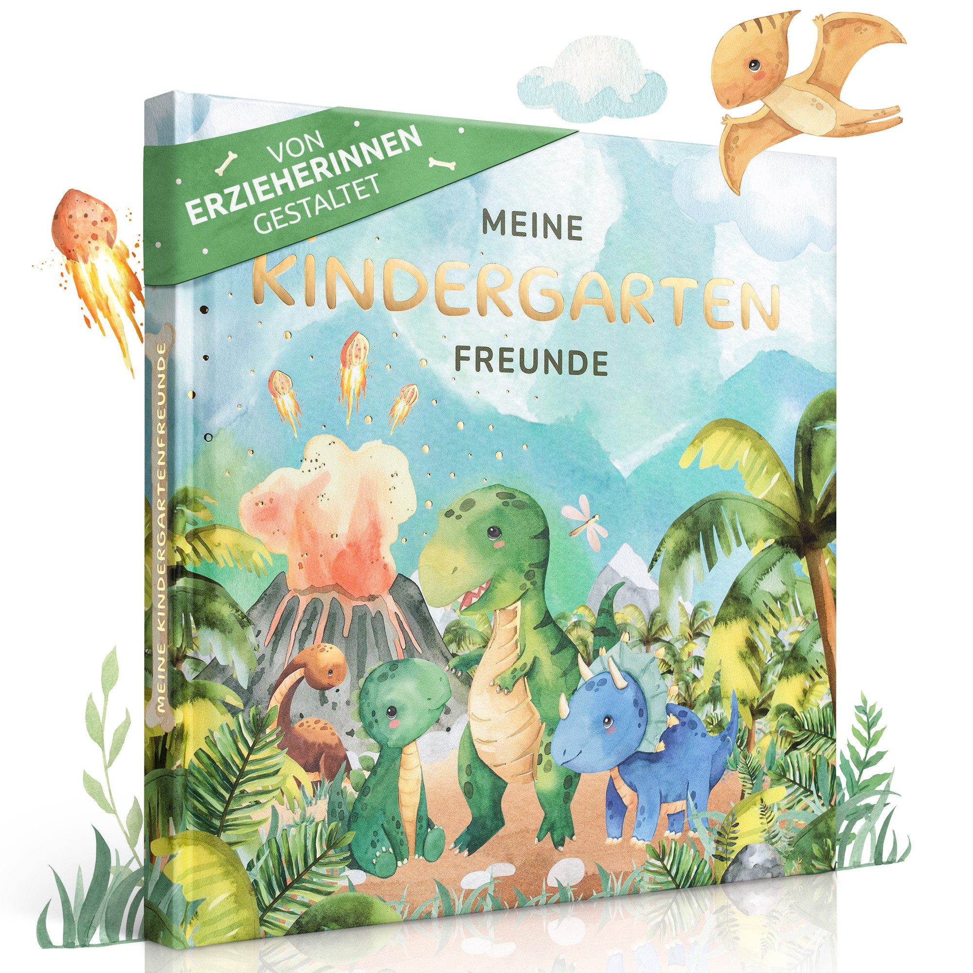 Eulentaler Freundebuch Kindergarten Dino I Von Erzieherinnen gestaltet I, Handgemalte Dinosaurier I Kinderfreundliche Gestaltung