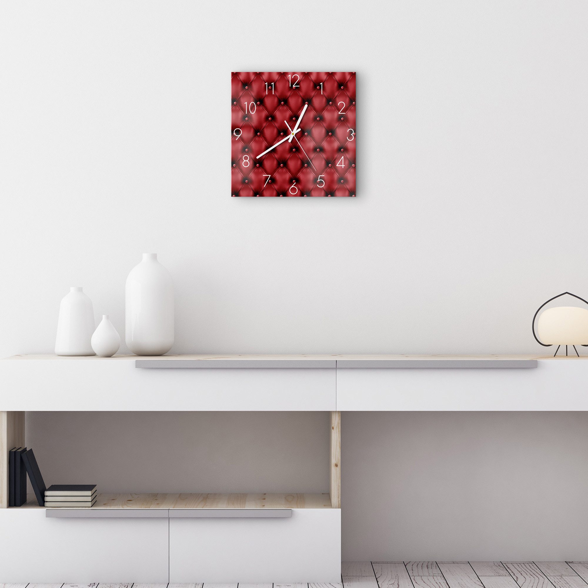 DEQORI Wanduhr 'Rote Eleganz' (Glas Glasuhr modern Wand Uhr Design Küchenuhr)