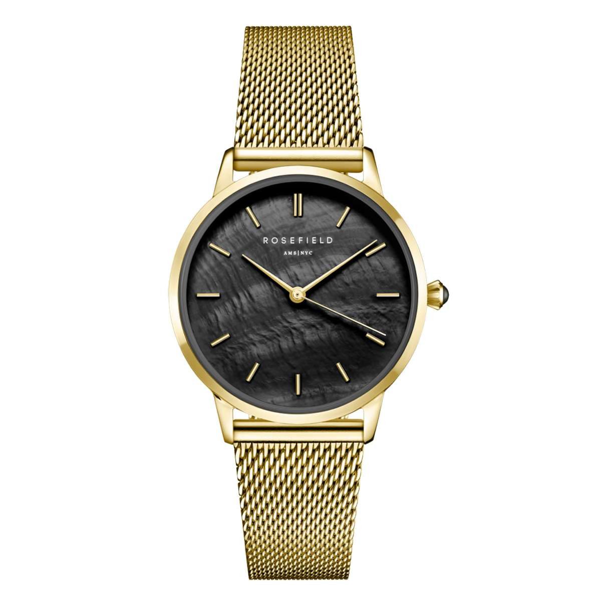 ROSEFIELD Quarzuhr RBGMG-R07, Damenuhr Pearl Edit Mesh Goldfarben/Schwarz