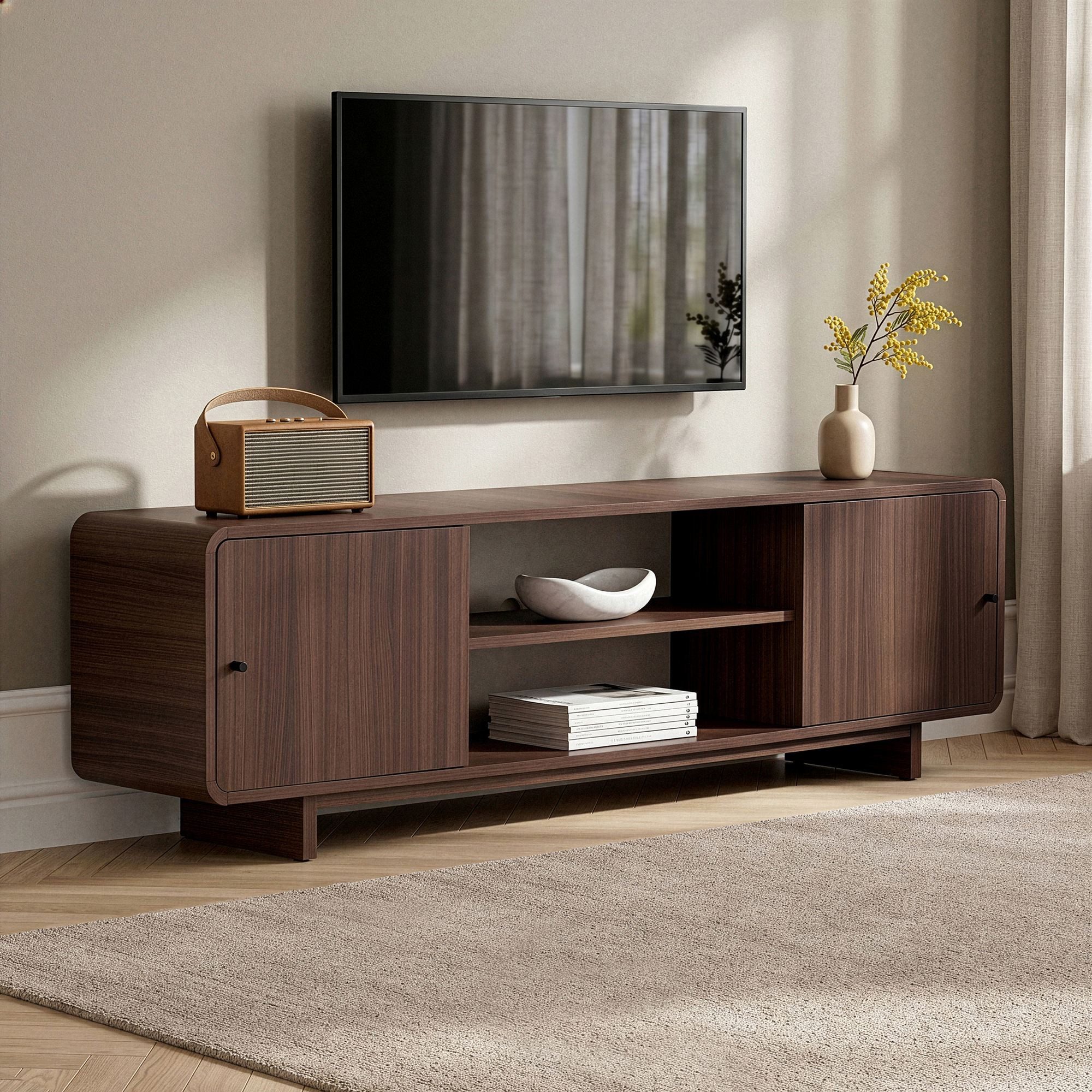 Skye Decor Konsolentisch Japandi Muji Mirel (1-St., 1 TV-Lowboard), Breite 180 cm, mit offenen und geschlossenen Stauräumen