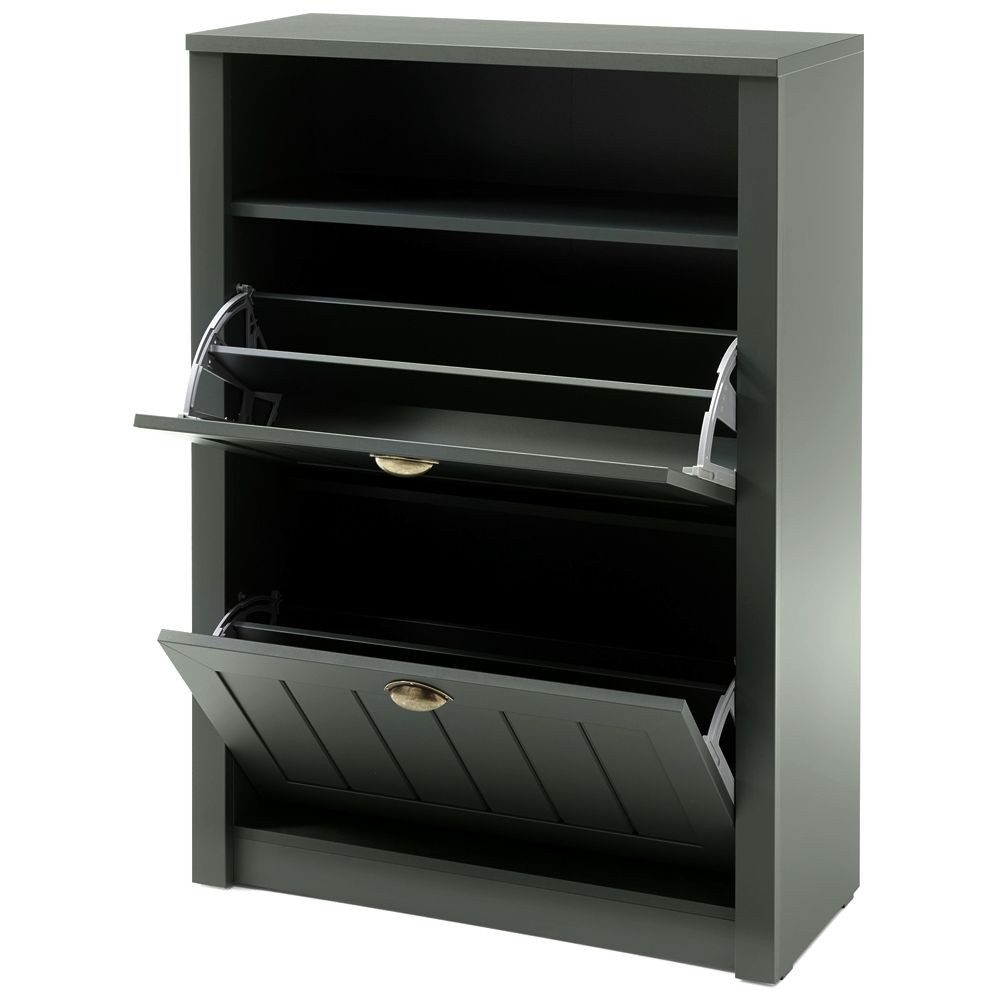 Lomadox Schuhschrank ATHEN-61 Landhaus mit 2 Schuhklapppen in edlem grün, B/H/T: 80/112/36 cm