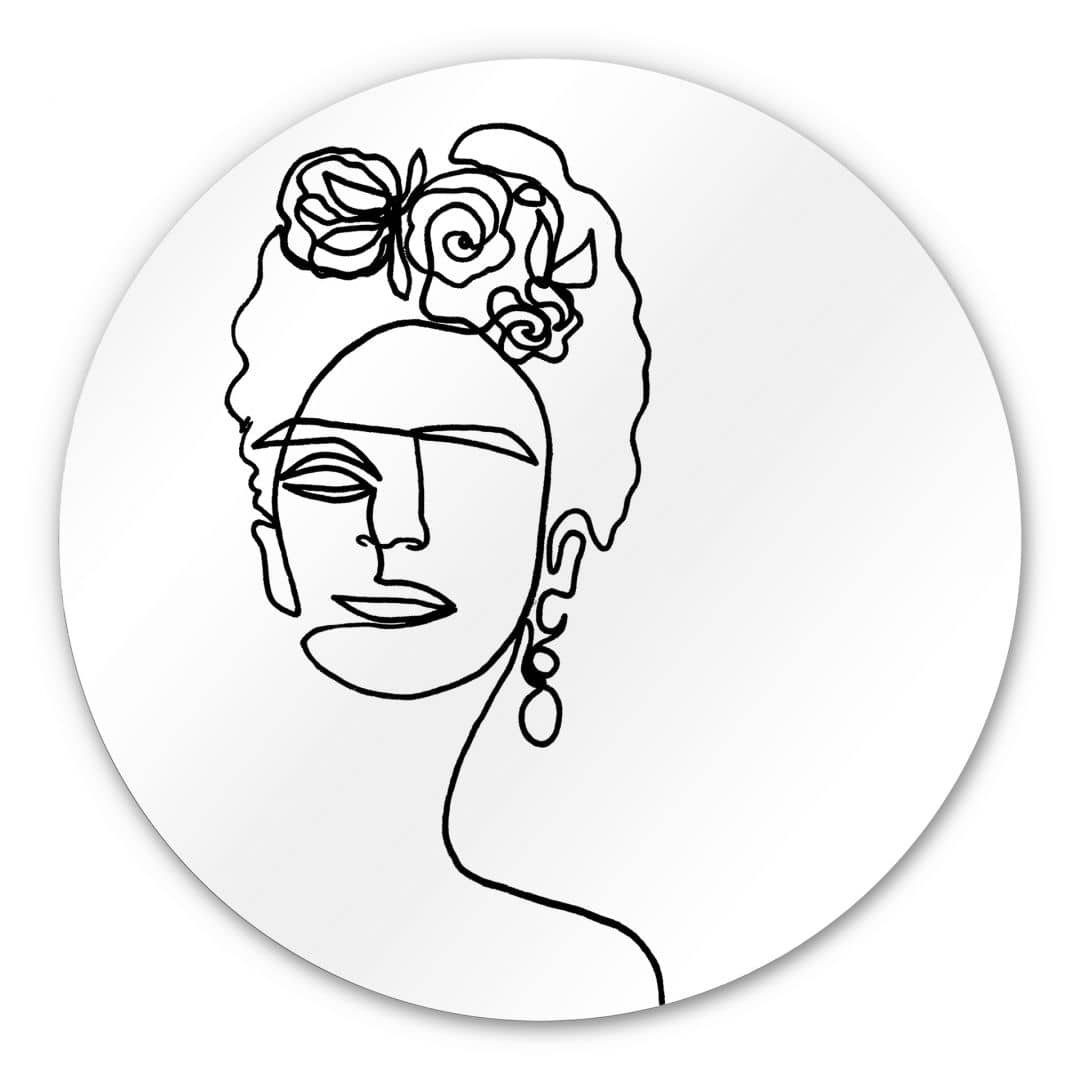 K&L Wall Art Alu-Dibond-Druck Metallposter Rund Frida Kahlo abstrakte Linienkunst Retro Wanddeko, Metalloptik Wandbild Ø 20cm