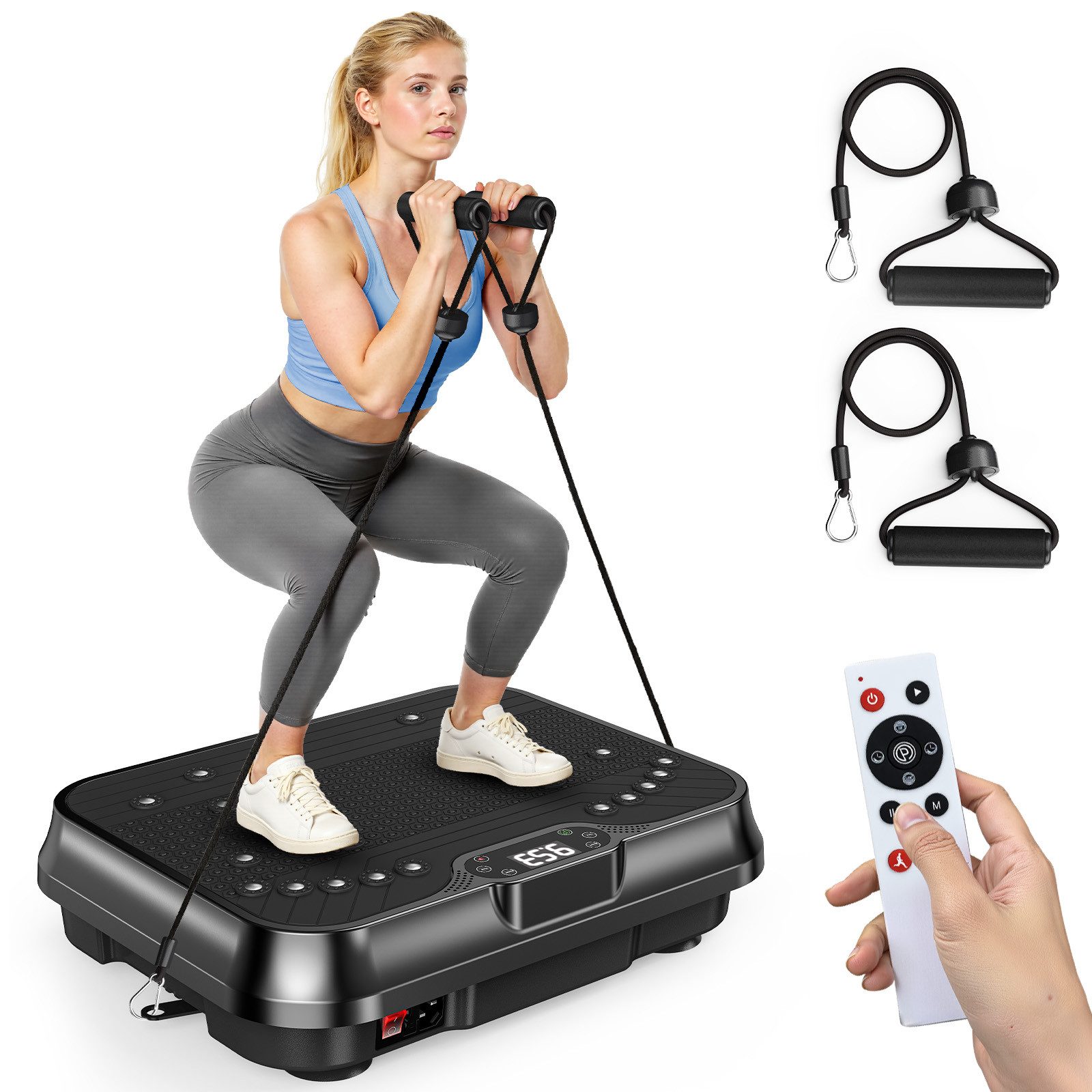Dskeuzeew Vibrationsplatte mit leisem Motor – 250 Stufen – 9 voreingestellte Modi, 200 W, 250 Intensitätsstufen, Fitnessgerät mit Fernbedienung – LCD-Display – Belastbarkeit 150 kg