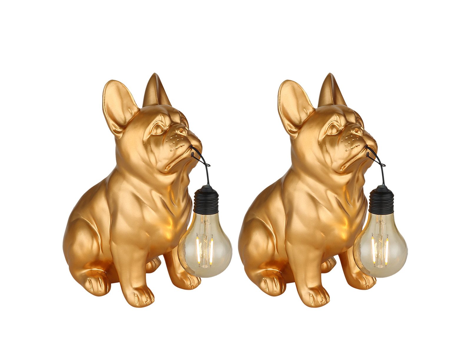 GLOBO LIGHTING LED Solarleuchte 2er Set Hundelampen Gold, Höhe 24,5cm, LED fest integriert, warmweiß, Ausgefallene Solarlicht-er für den Garten & Balkon Bulldoggen Gold