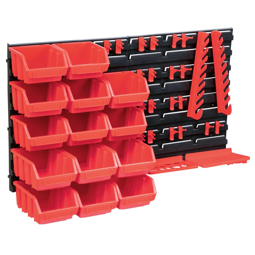 vidaXL Werkzeugkoffer 39-tlg Behälter-Set für Kleinteile mit Wandplatten Rot Schwarz