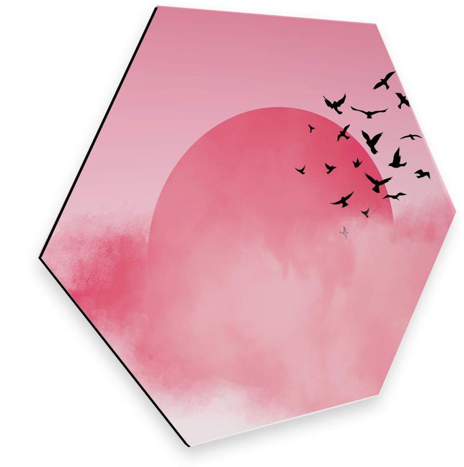 St) Wall-Art Metallbild Vogel Sonnenuntergang Pink, (1