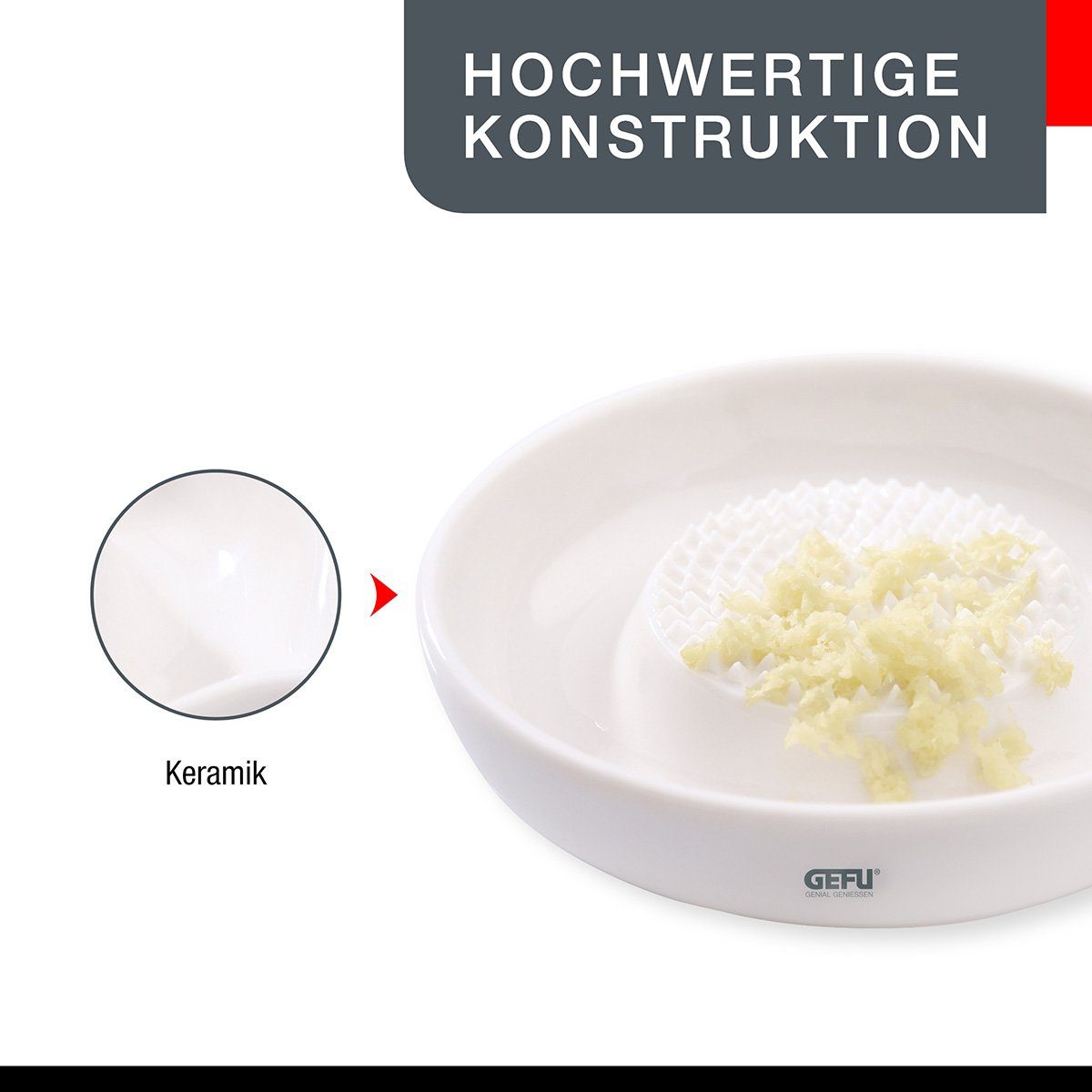 GEFU Ingwerreibe Ingwer Knoblauch Reibe PURO Keramik Teller Knoblau – Bild 4 von 5