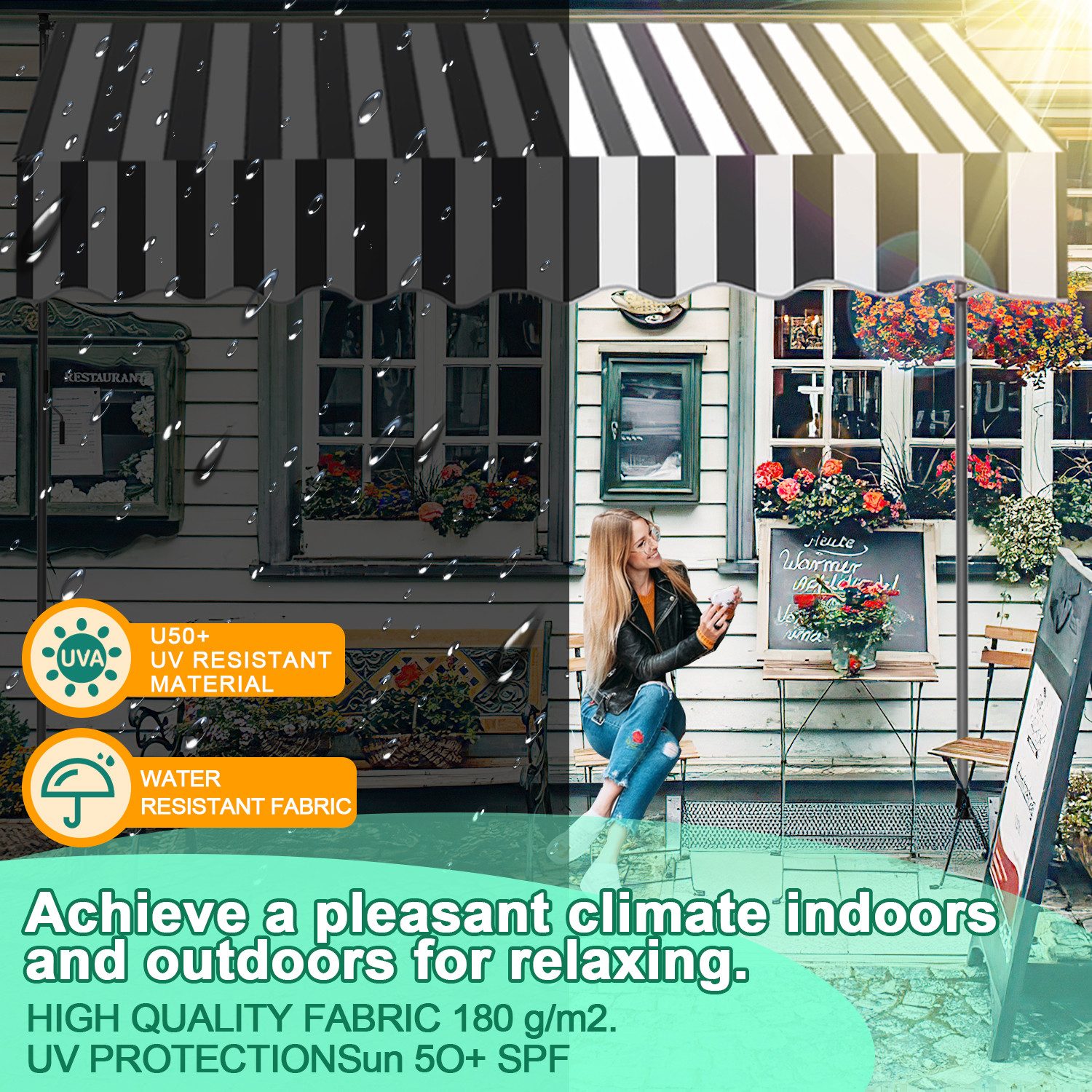 Clanmacy Klemmmarkise Klemmmarkise Markise Balkon UV-beständig günstig online kaufen
