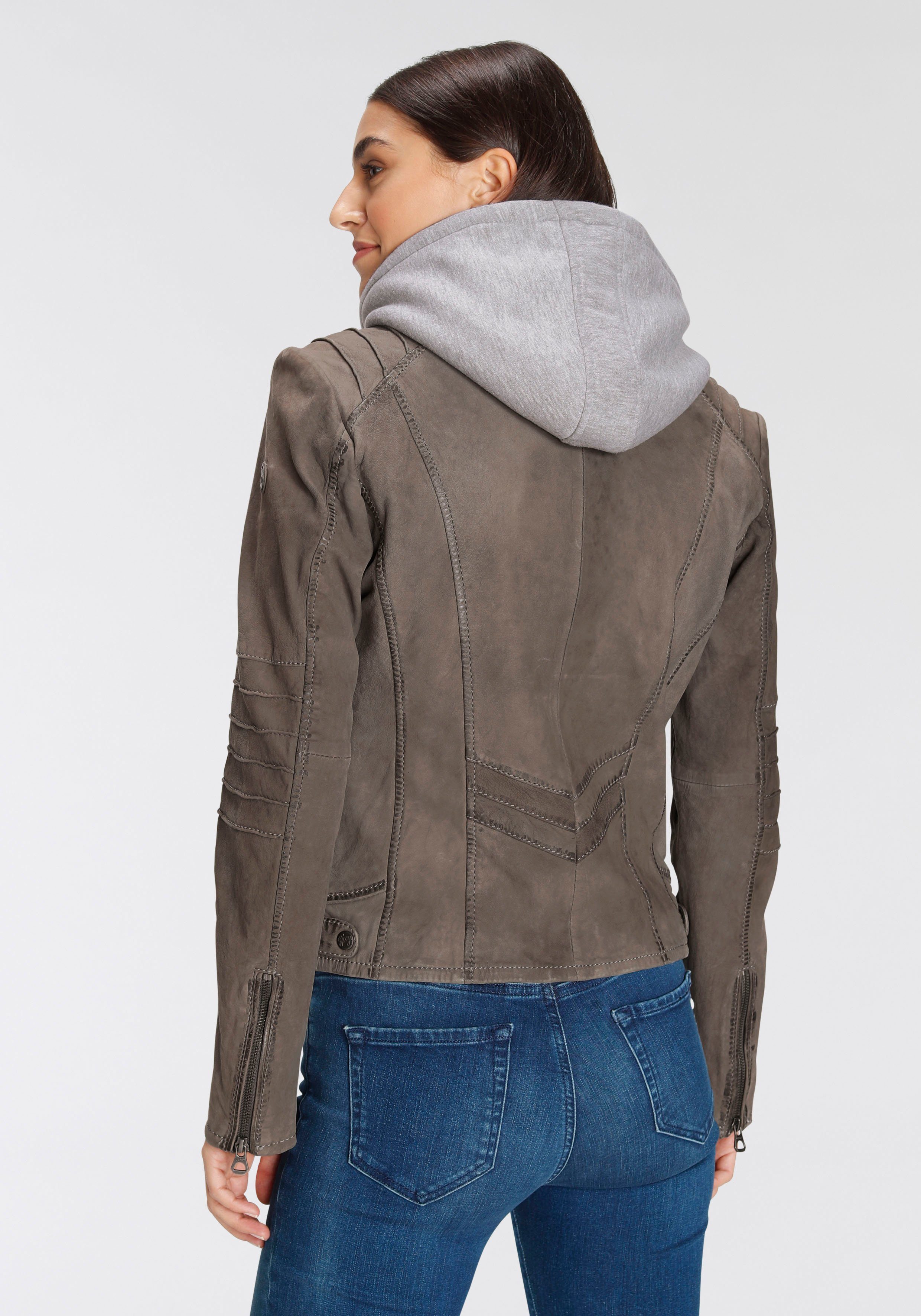 Style Two-in-One Lederjacke grey NOLAH mit Gipsy abnehmbarer Jersey-Kapuze -