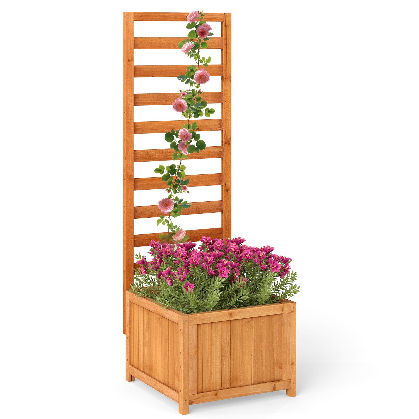 COSTWAY Blumenkasten (1 St), Hochbeet mit Rankgitter, Ablauflöchern, für Kletterpflanzen