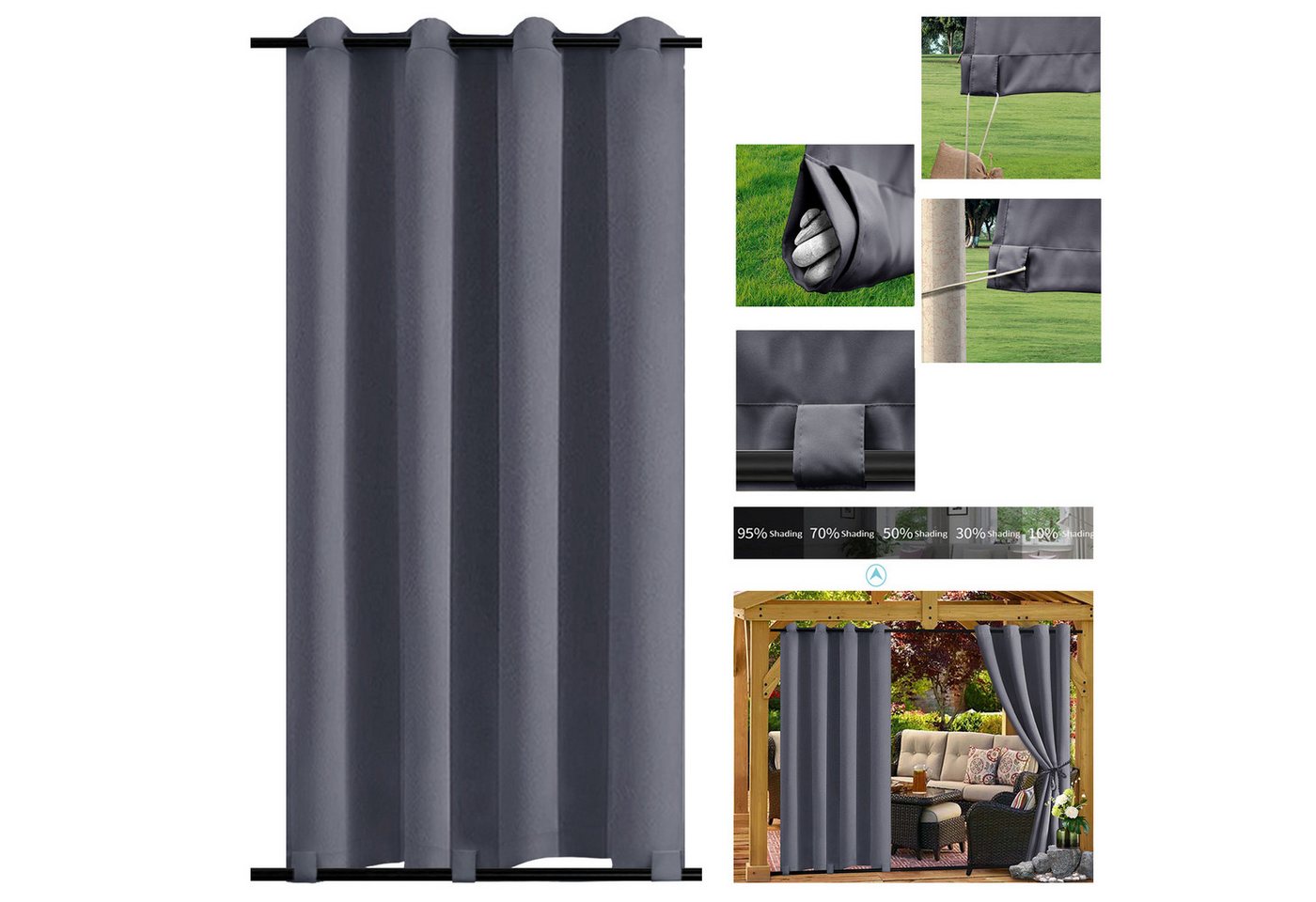 BTTO V&G Schiebegardine Vorhang Wasserdicht & Winddicht, 4 Farben, 6 Größe,Blickdicht (1 St), Vorhänge Wärme Licht Blockierung Outdoorgardine für Balkon Terrasse