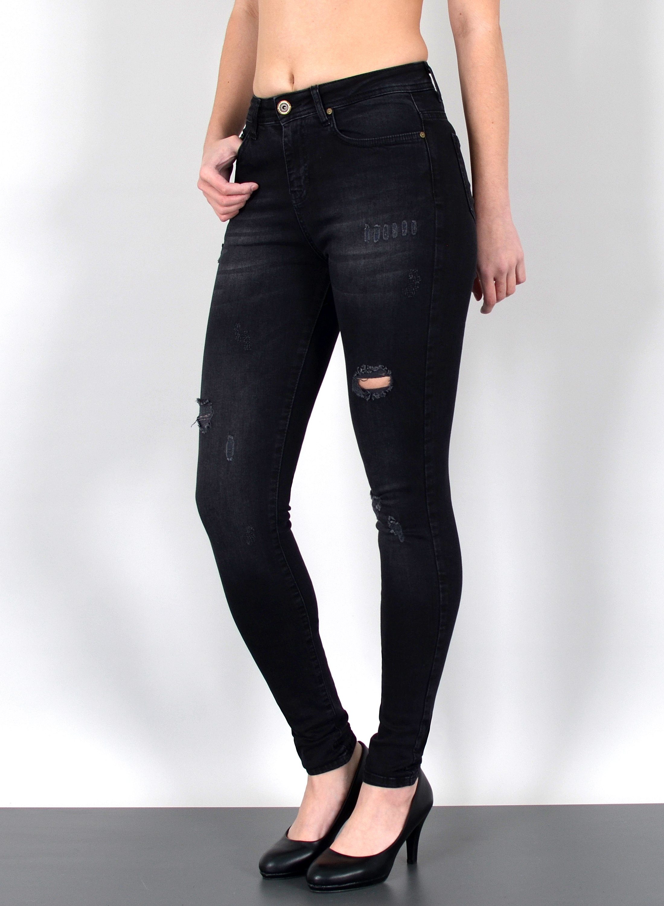 ESRA Skinny-fit-Jeans S500 High Waist Skinny Jeans Damen, Damen Röhrenjeans Hose Skinny, bis Übergröße / Plussize Große Größen, Sehr enge Damen Skinny Jeans hoher Bund, Jeanshose High Rise, mit Stretch, Skinny Jeans mit Rissen Destroyed Look, Damen Jeans Hose, Jeans Damen Hose Skinny