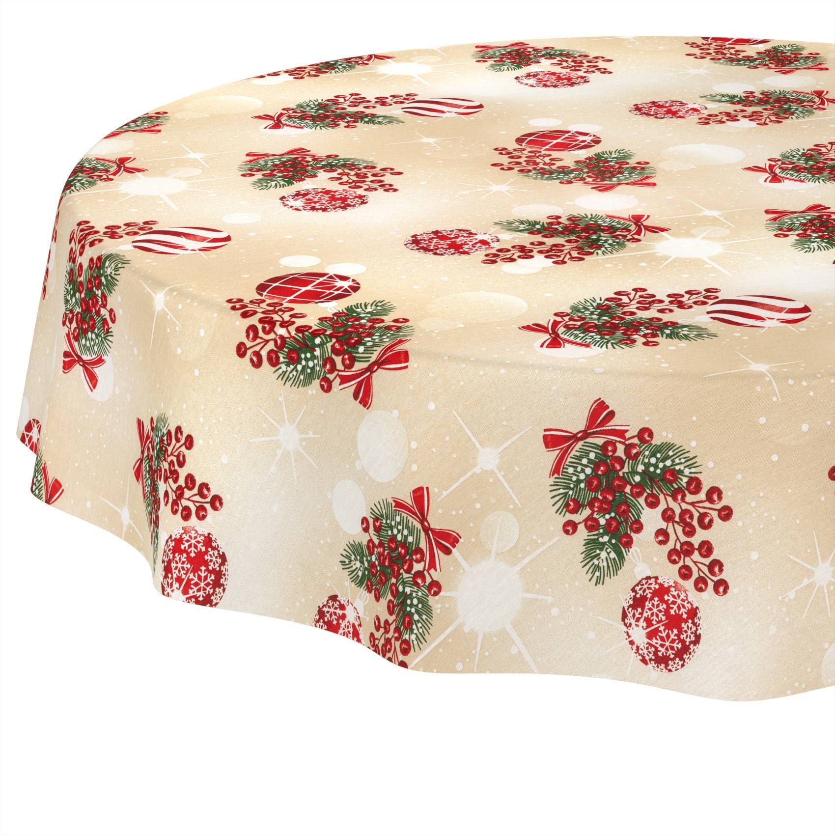 ANRO Tischdecke Weihnachten abwaschbare Weihnachtstischdecke (Einzelstück 1-tlg), Schmutzabweisend Weihnachten Beige Rund 100cm