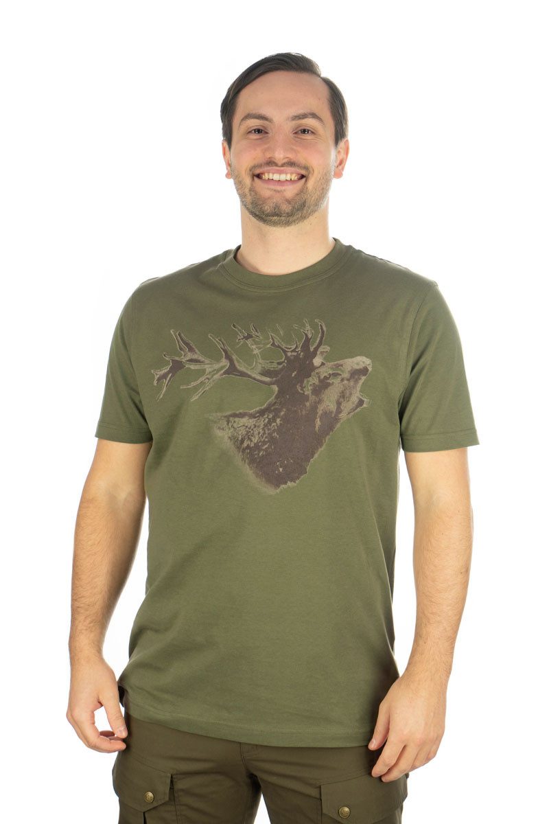 OS Trachten T-Shirt Jetewi Kurzarm Jagdshirt mit Hirsch-Druck