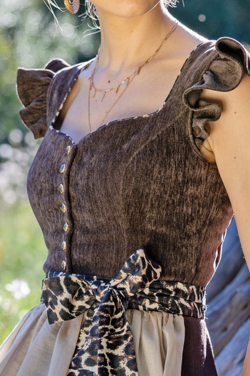 MarJo Dirndl Samt Dirndl 2tlg. - OBERHOFEN - espresso-taupe/leo
