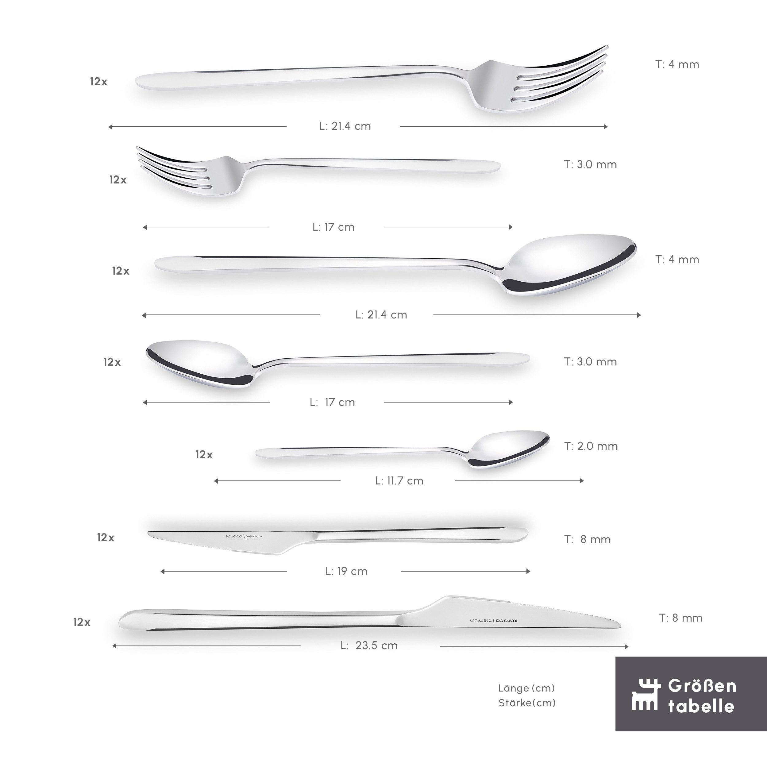 Karaca Besteck-Set Karaca Stark Besteckset für 12 Personen 84-teilig Edelstahl Silber (84-tlg), 12 Personen, 316+ Edelstahl, bruchfest rostfrei