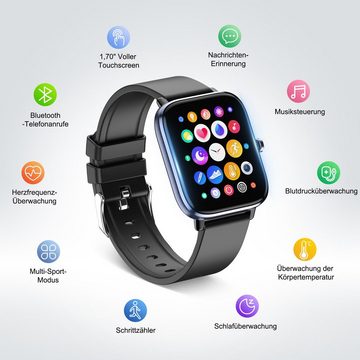 ombar Damen Herren Smartwatch,1.7" HD Voll Touchscreen, IP67 Fitness Uhr Smartwatch (für Android IOS 1.7 Zoll), mit Pulsmesser Schlafmonitor Stoppuhr Musiksteuerung, Sportuhr