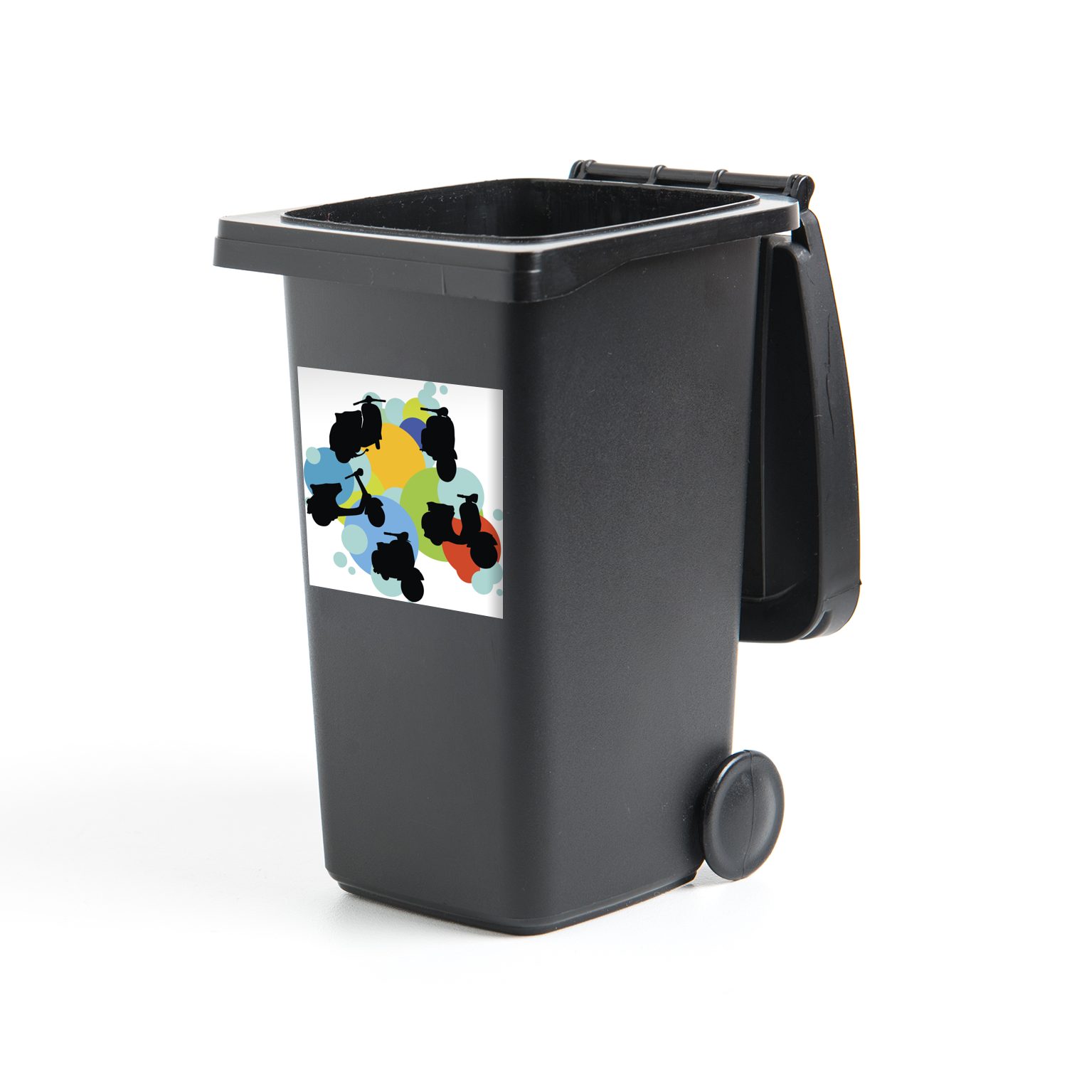 MuchoWow Wandsticker Illustration mit Silhouetten einer Vespa (1 St), Mülleimer-aufkleber, Mülltonne, Sticker, Container, Abfalbehälter