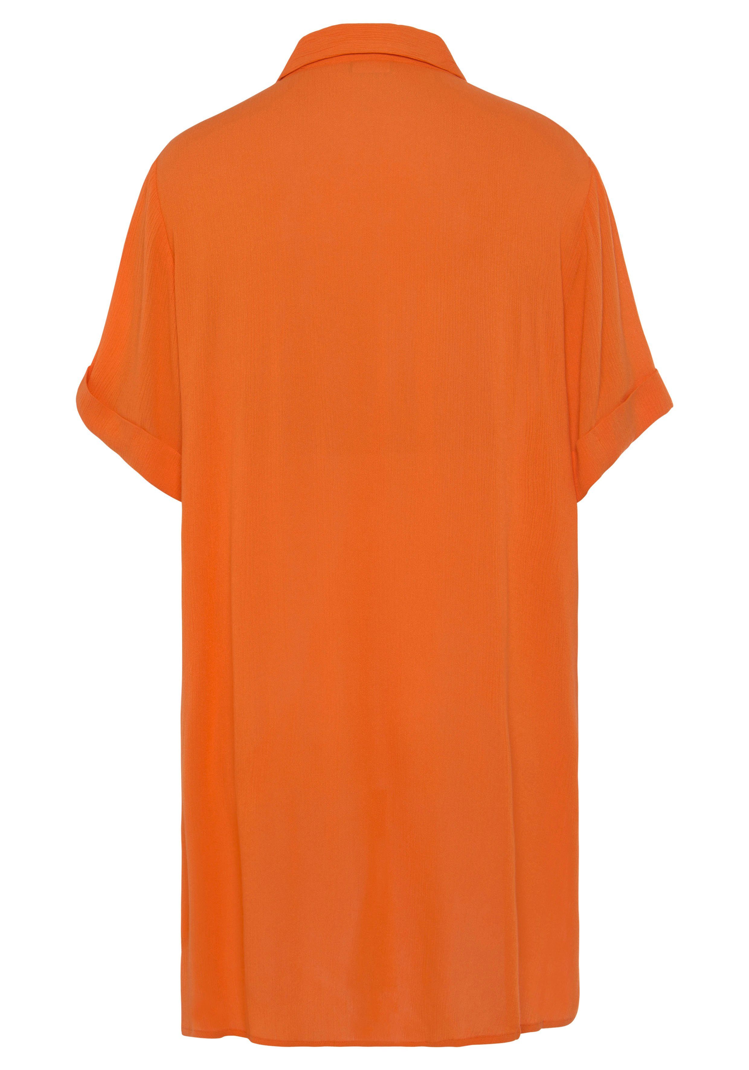 mit sommerlich Blusenkleid, orange LASCANA Longbluse Kurzarmbluse, Knopfleiste,