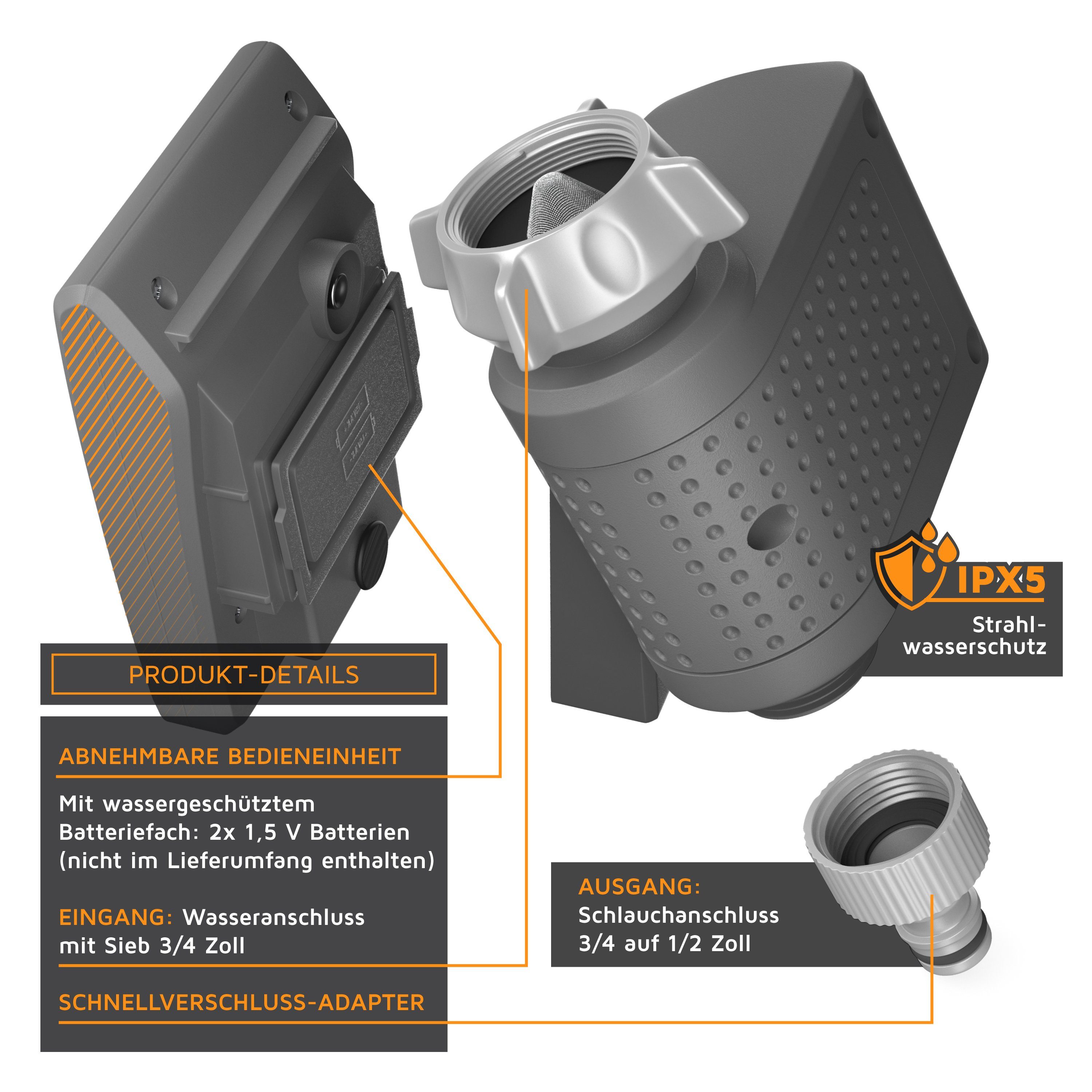 Brandson Bewässerungssteuerung Bewässerungscomputer, Wasserzeitschaltuhr Bewässerungsuhr, LED Display, Digital, Bewässerungsprogramm 1 – 240 Minuten, zyklische Bewässerung