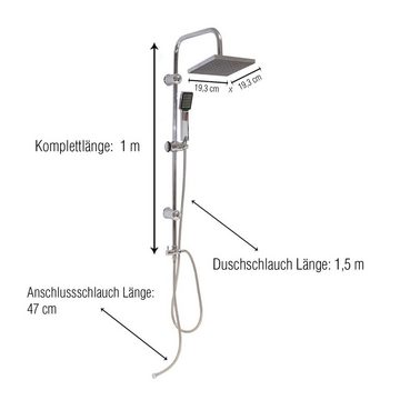 Grafner Duschsystem Duschgarnitur mit Regenschauerduschkopf und Handbrause Duschsäule Regendusche, Höhe 100 cm, 2 Strahlart(en), Set, 10 tlg., Brauseschlauch, INkl. Handbrause, Wandhalter, Montagematerial, Regenschauerduschkopf, chrom