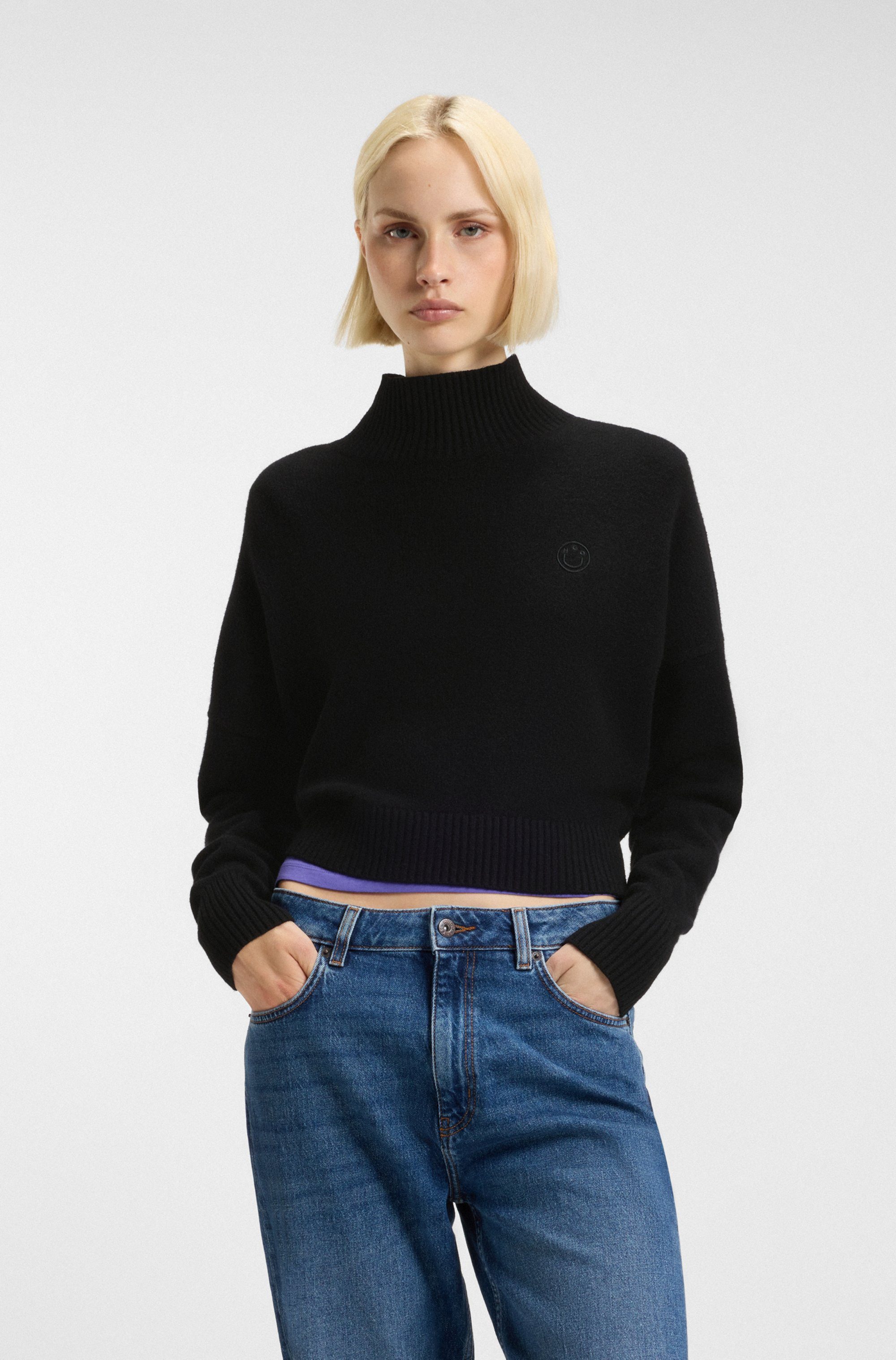 HUGO Blue Stehkragenpullover Sesty in Cropped-Länge, Oversize Fit günstig online kaufen