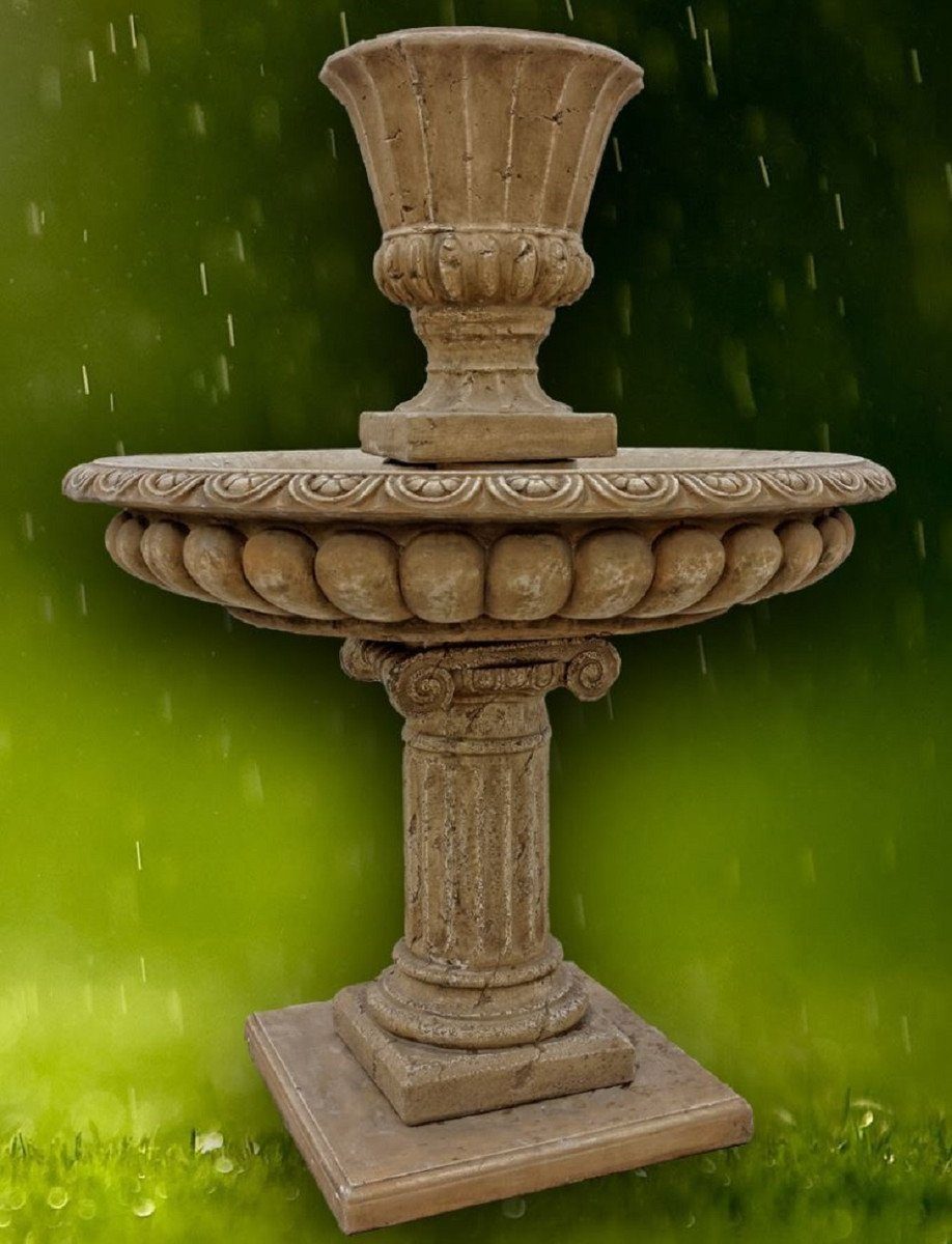 Casa Padrino Gartenbrunnen Barock Gartenbrunnen Dunkelgrau Ø 114 x H. 153 cm - Prunkvoller runder Springbrunnen mit Blumentopf