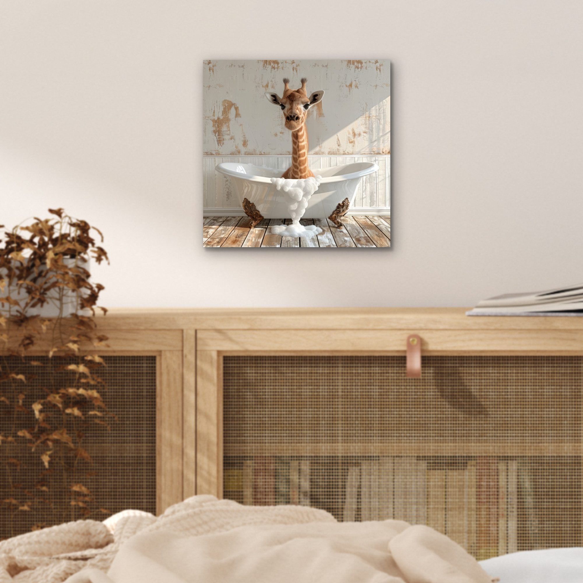 MuchoWow Metallbild Giraffe - Badewanne - Vintage - Tiere, Inkl. Aufhängung, Metallbilder Badezimmer, Toilette Bilder aus Metall, 20x20 cm – Bild 5 von 5
