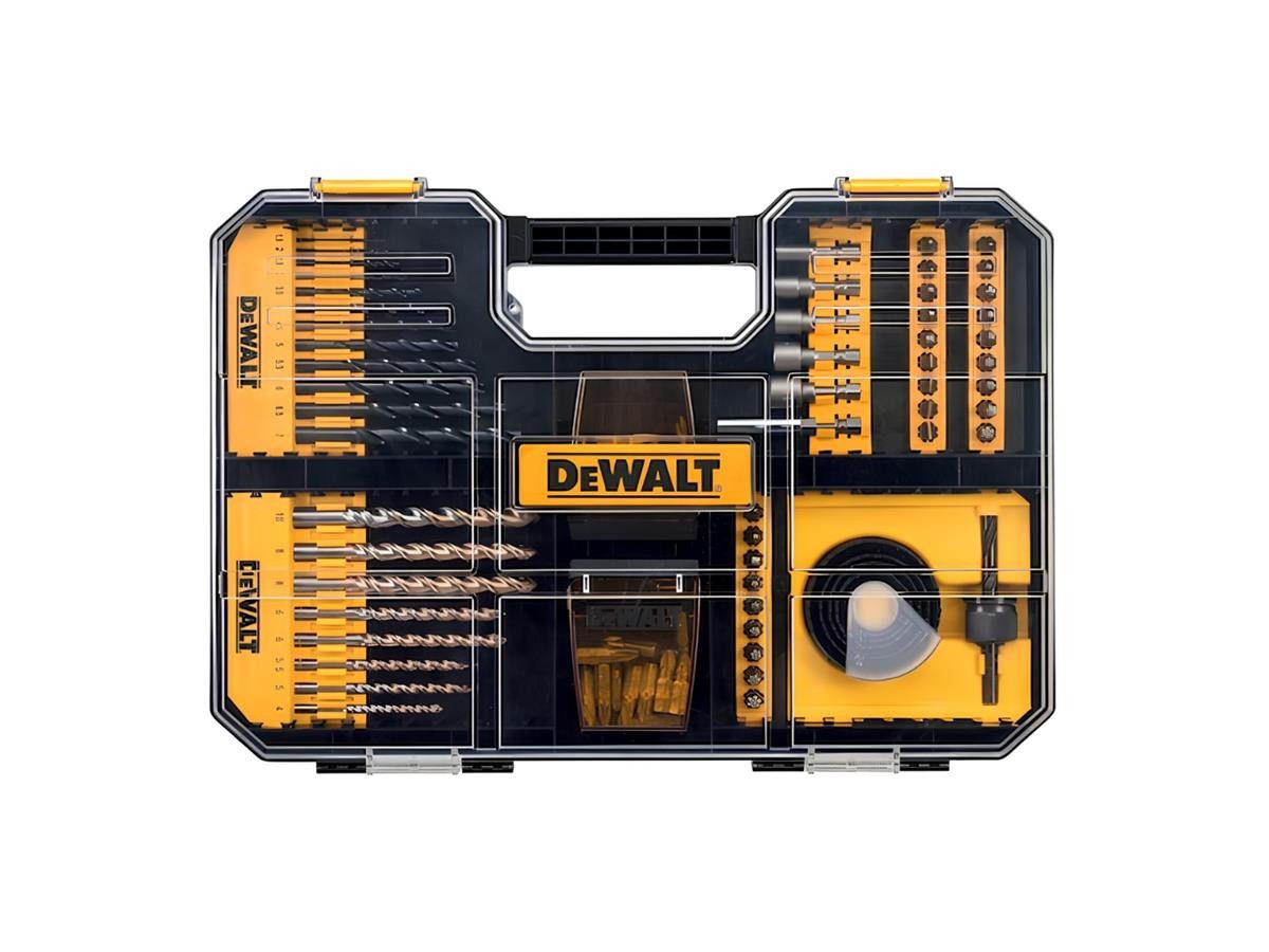 DeWalt Bohrer- und Bit-Set Universal-Set 100-tlg. TSTAK kompatibel, (Set), Stein- und Metallbohrer, Lochsägen, Steckschlüssel u. Schraubendreher