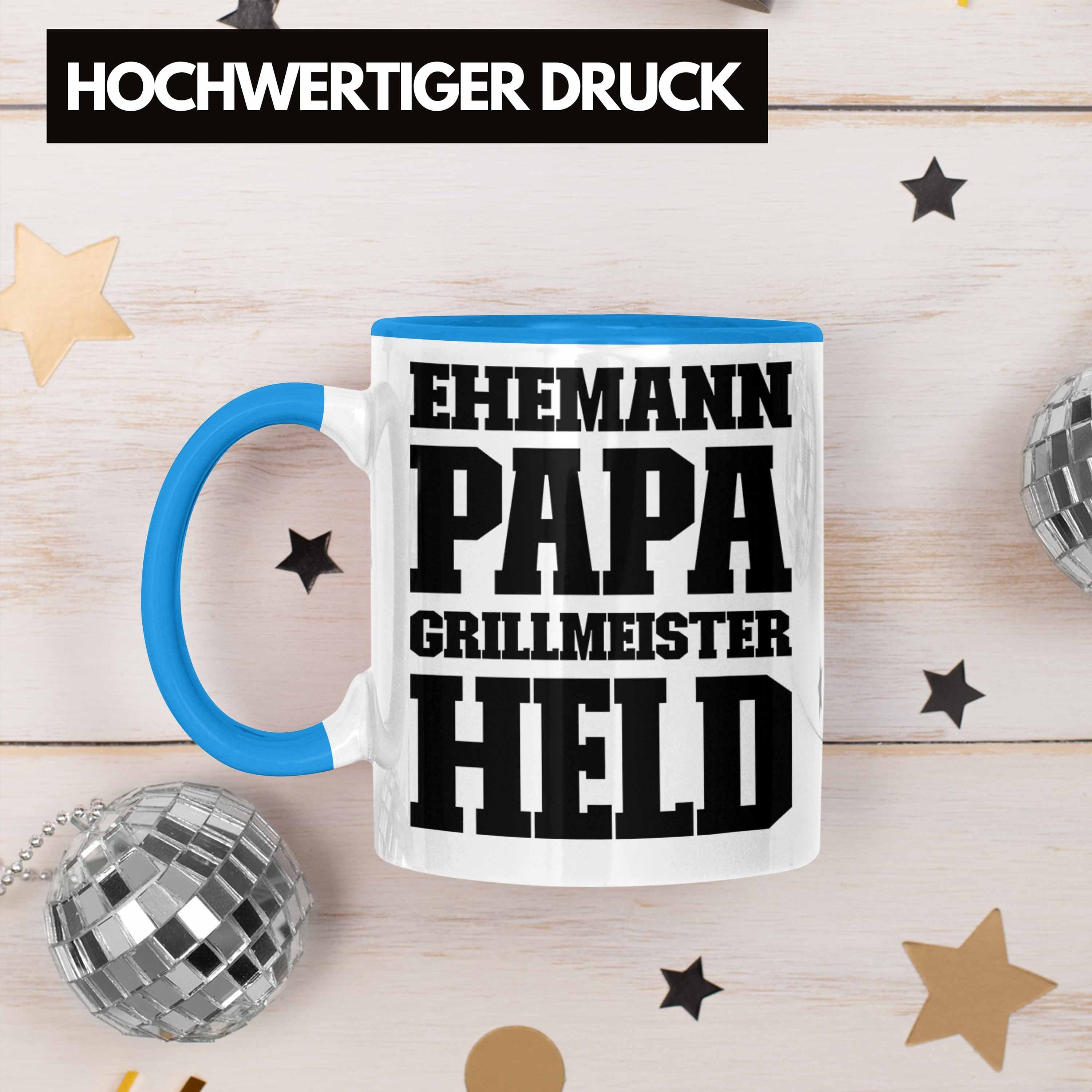 Trendation Tasse Trendation - Papa Vatertag Grillen Kaffeetasse Sommer Becher Held Ehemann Blau Geschenk Tasse Geschenkidee