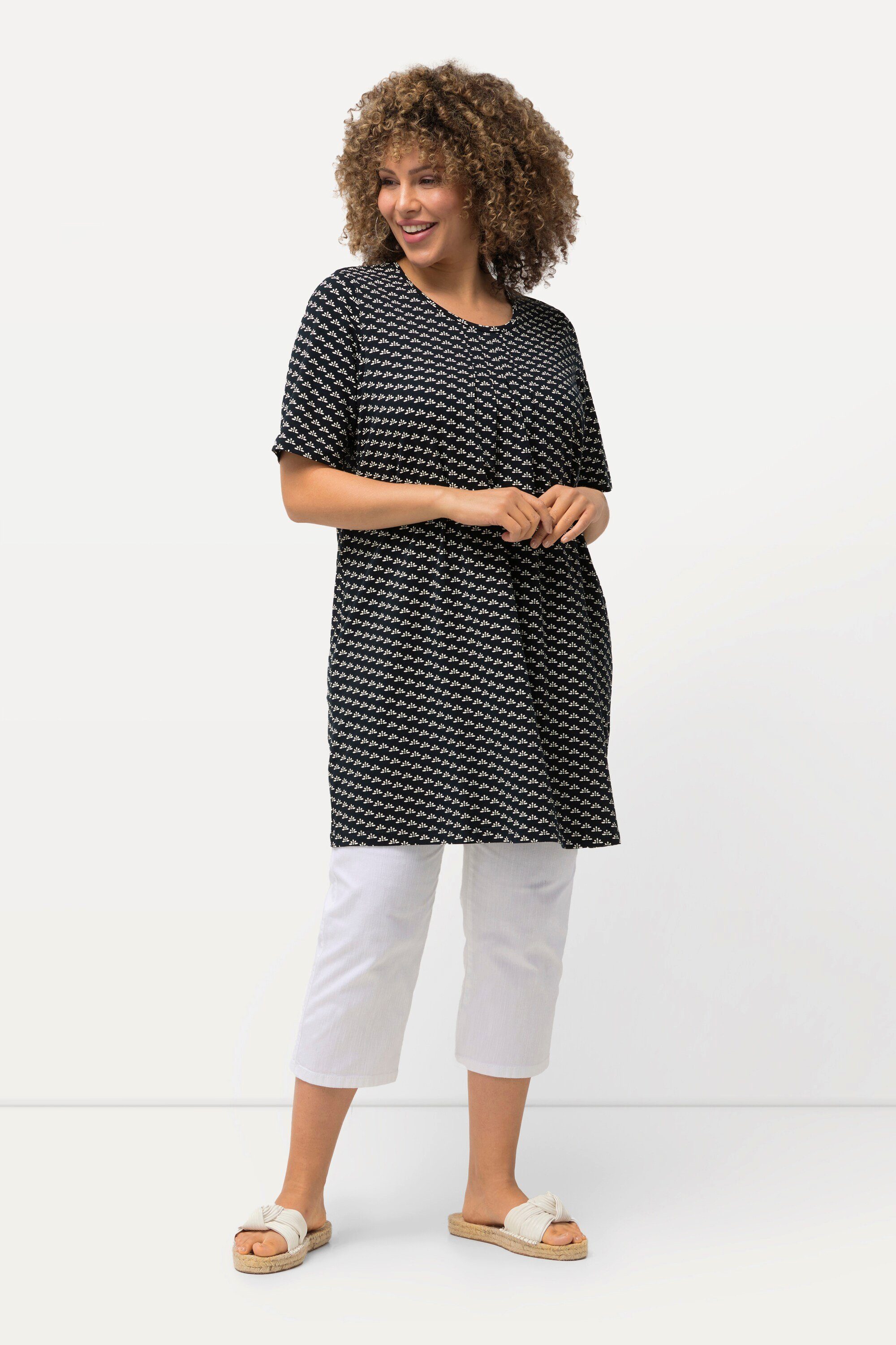 Ulla Popken T-Shirt T-Shirt gemustert A-Linie günstig online kaufen