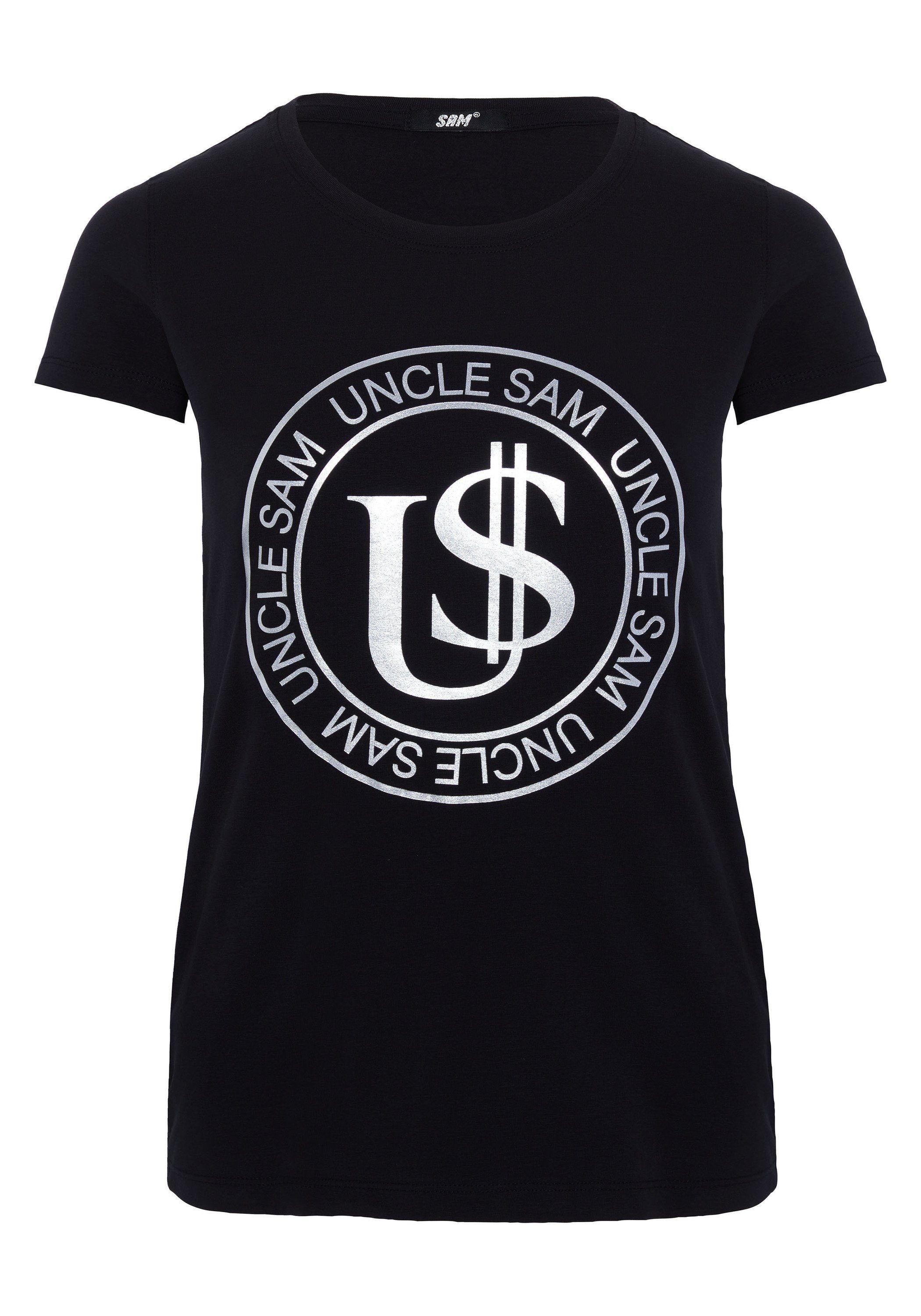 Uncle Sam Print-Shirt mit coolem Glitzer-Wording-Print 19-3911 Deep Black