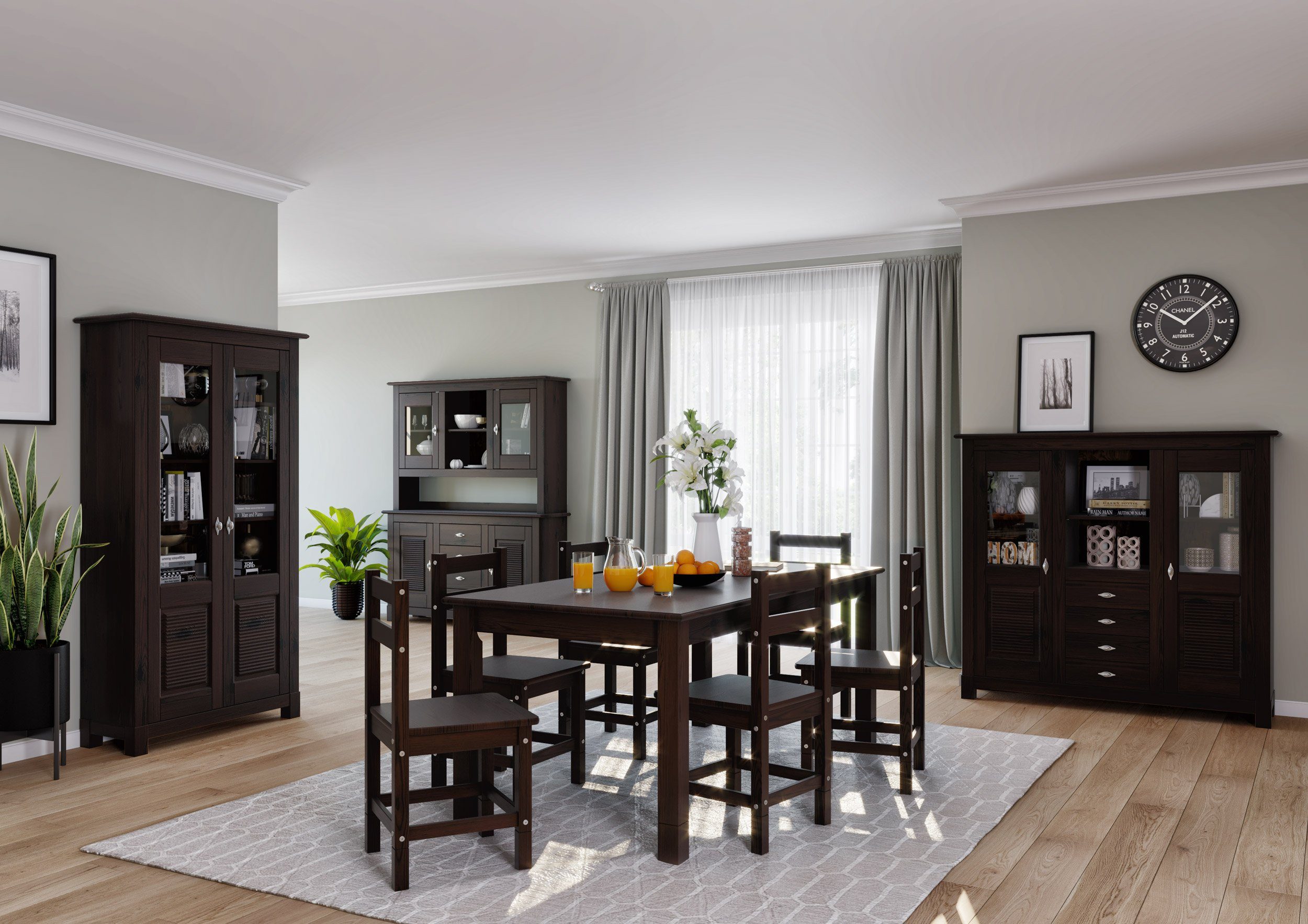 Home affaire Buffet Rauna Highboard, massive Kiefer, Türen mit Glaseinsätze günstig online kaufen