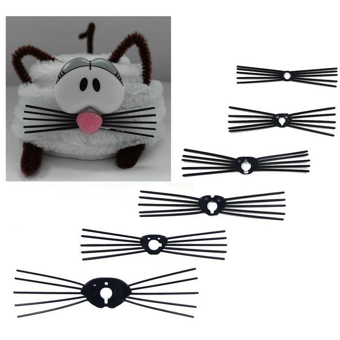 maDDma Puppen Accessoires-Set 6 Stück Schnurrhaare Sortiment universal passend für Sicherheitsnasen Katze Cat schwarz