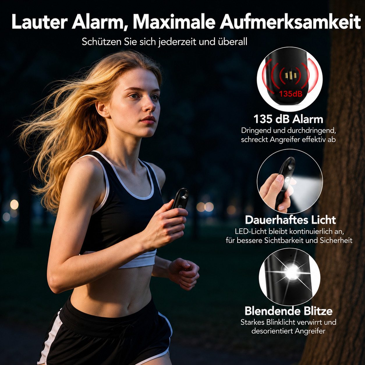 Toomoke Taschenanhänger Taschenalarm für Selbstverteidigung & Sicherheit 135db Alarmanlage (für Frauen, Kinder, Senioren und Outdoor-Aktivitäten) LED-Stroboskoplicht, mit Schlüsselanhänger