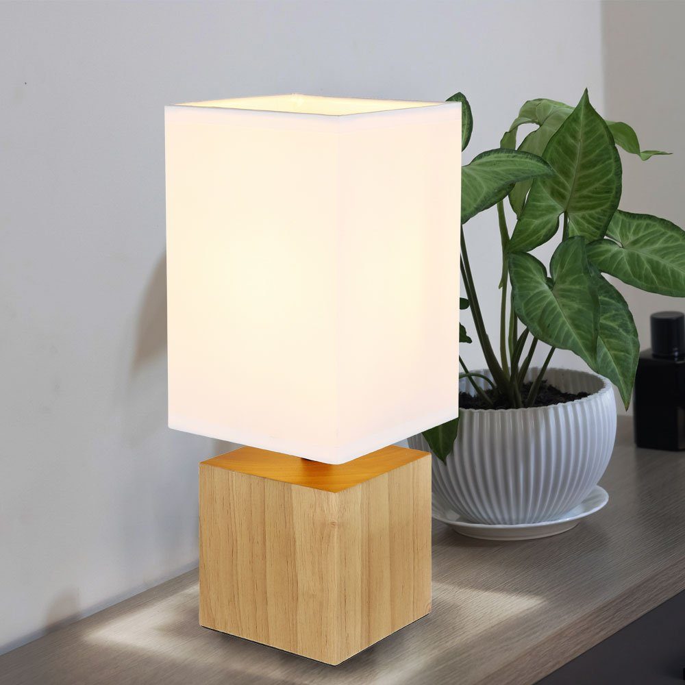 Globo LED Tischleuchte, Leuchtmittel nicht inklusive, Tischleuchte  Beistelllampe Schlafzimmerleuchte Holz Textil Weiß H 30