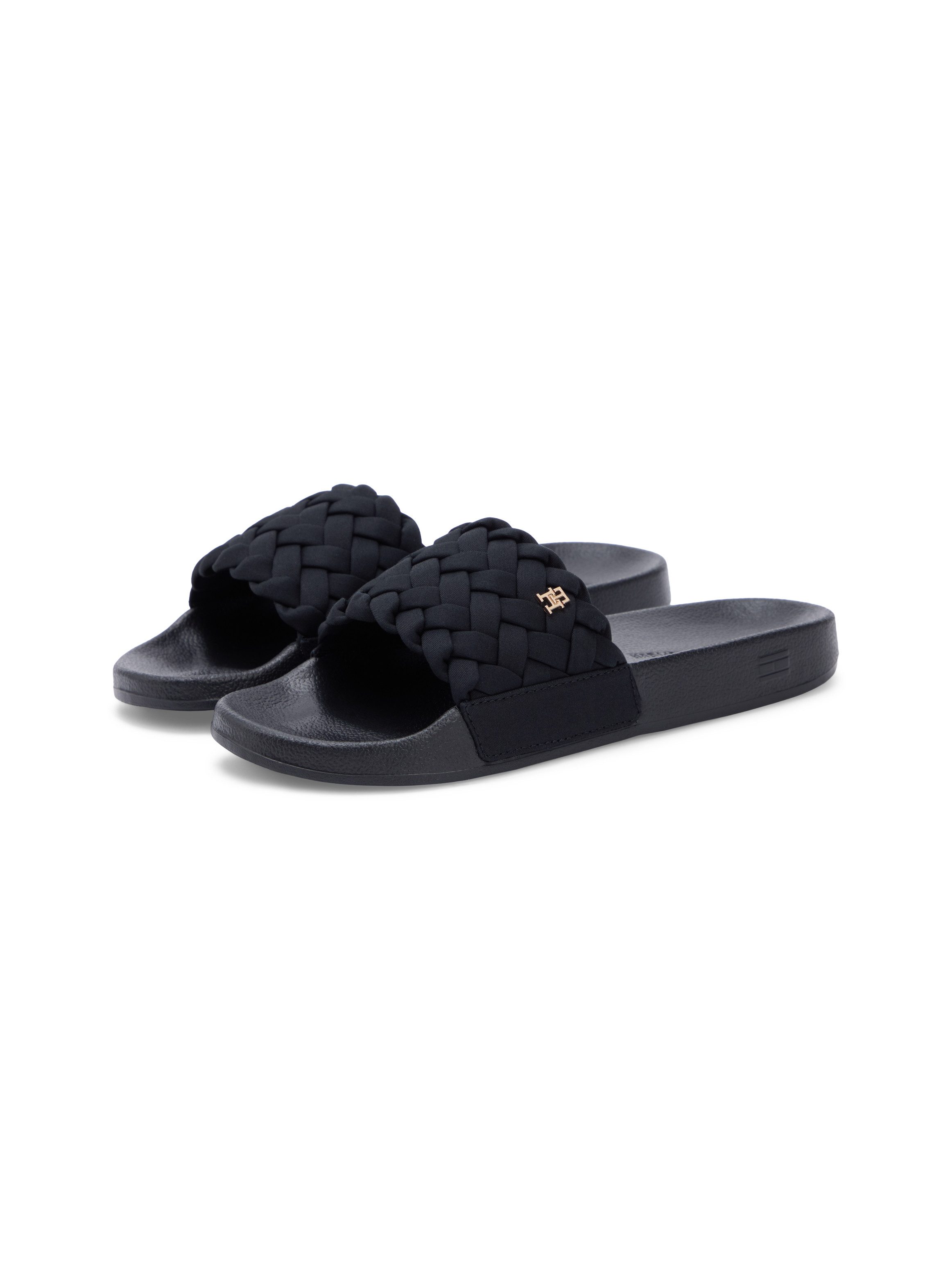 Tommy Hilfiger TH BRAIDED POOL SLIDE Pantolette Plateau, Sommerschuh, Strandschuh mit geflochtener Bandage