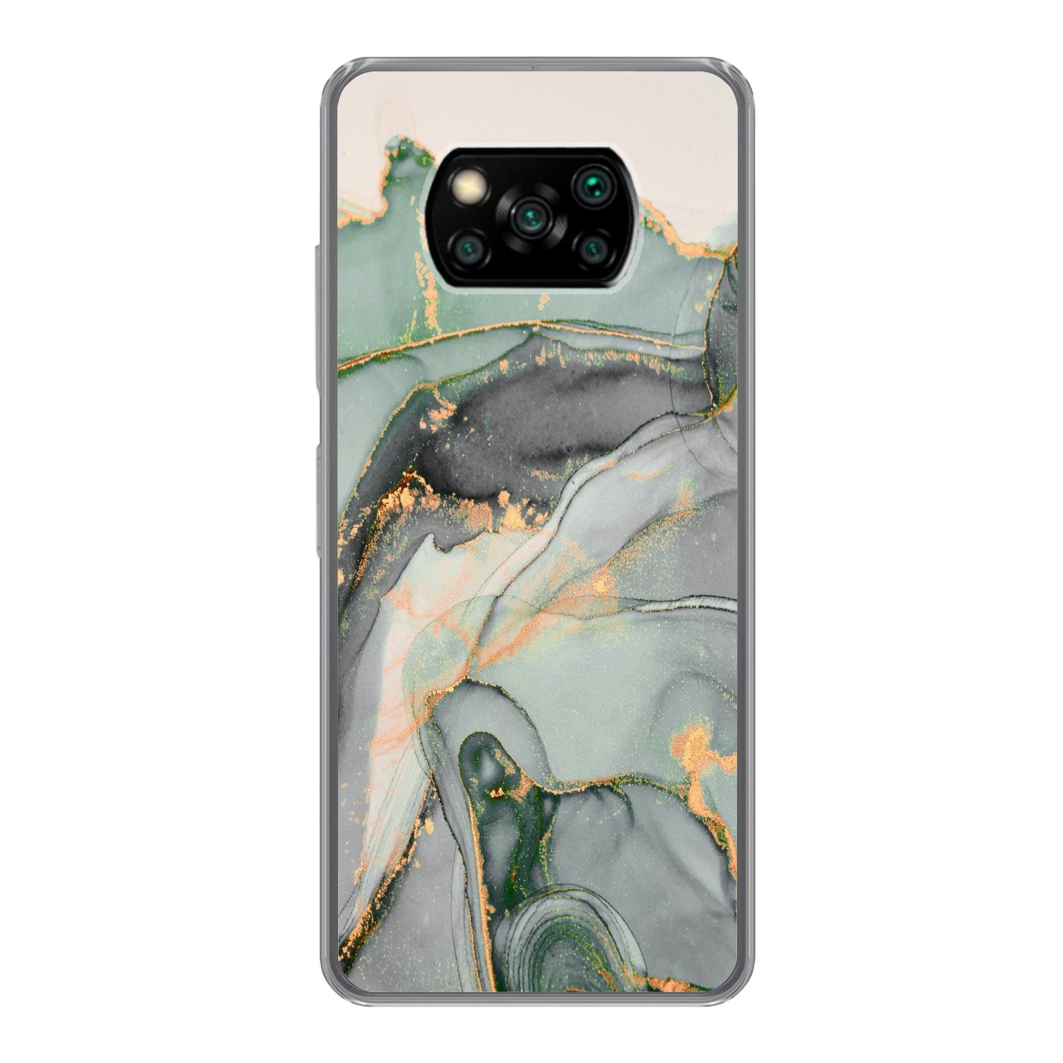 MuchoWow Handyhülle für Xiaomi Poco X3 Pro Gold - Marmor - Grün - Luxus - Glitzer - Marmor, Phone Case, Silikon, Schutzhülle Dünn