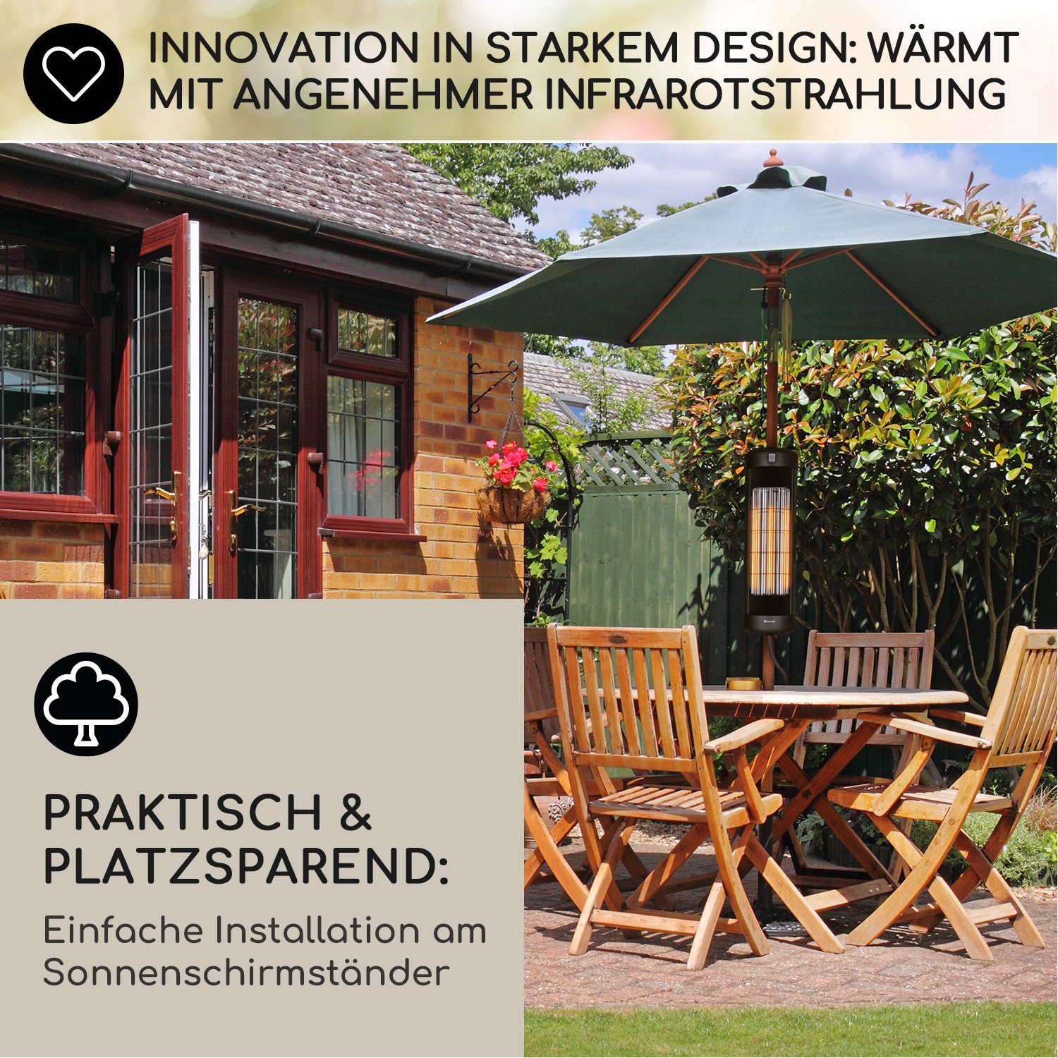 blumfeldt Terrassenstrahler Heat Guru Turbo, Infrarot Heizstrahler Terrasse Terrassenheizstrahler Infrarotstrahler