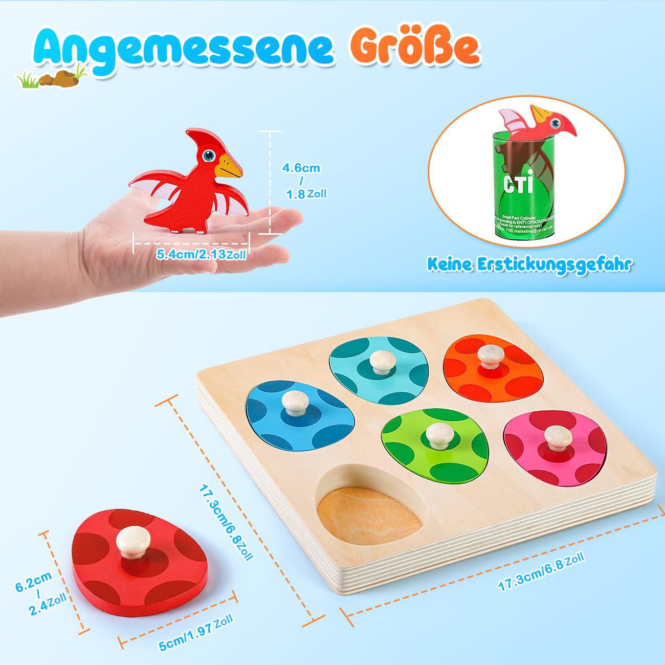 CLTYQ Lernspielzeug Holzspielzeug Holzpuzzle Dino Eier Montessori Spielzeug, Greifpuzzle Motorikspielzeug Geburztag Geschenk für Mädchen Jungen – Bild 5 von 5