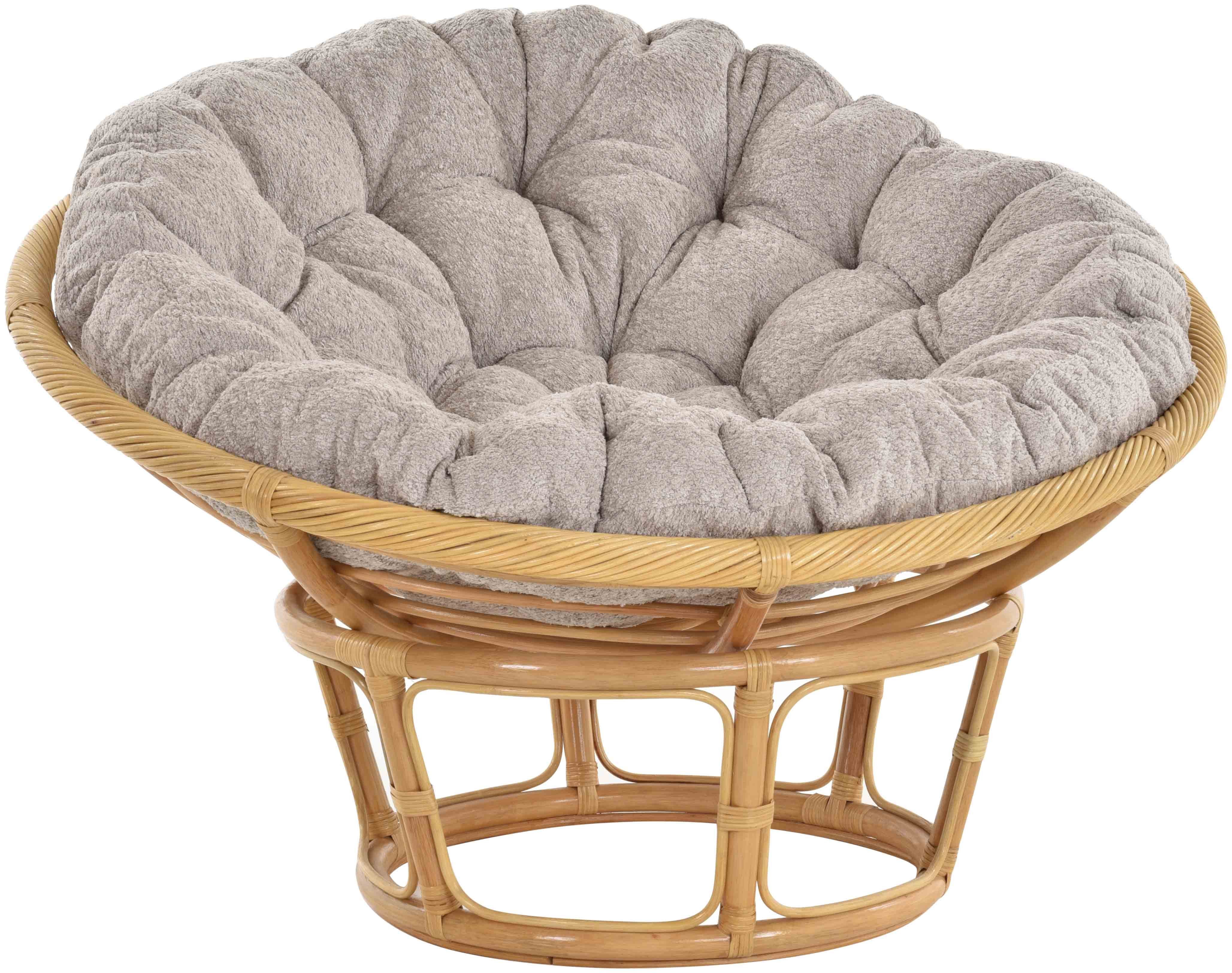 Krines Home XXL-Sessel Papasansessel XXL mit Kissen Relax Papasan Chair (120cm), Natur Rattan Liegesessel