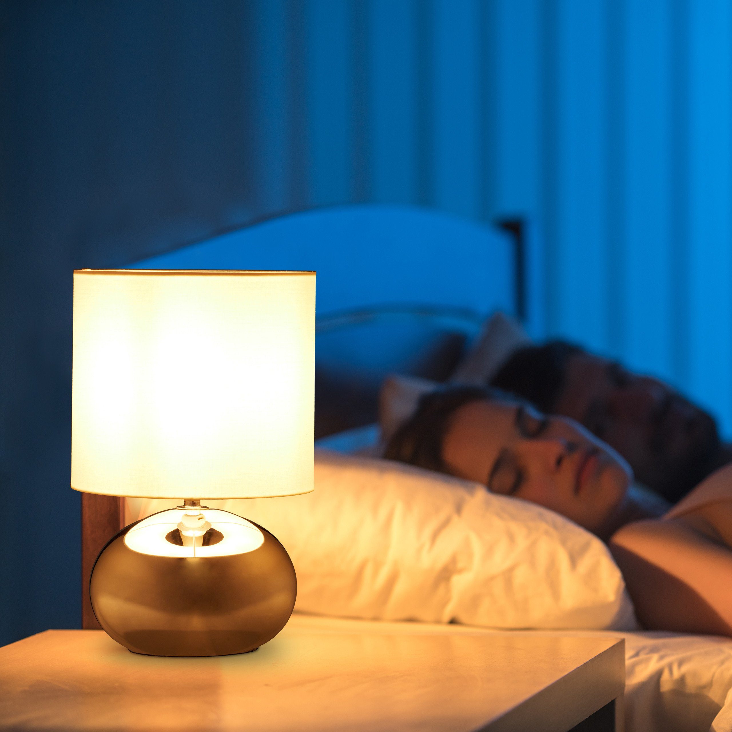 Runde mit Tischlampe Touchfunktion, Tischleuchte Silber Silber Weiß relaxdays