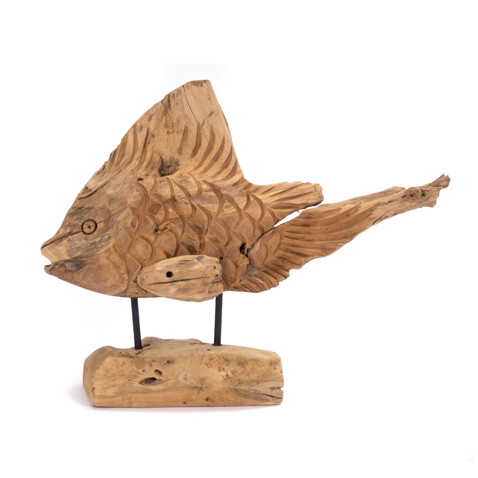 Teakholz, GESCHNITZTE "ATLANTIS", Maritime Skulptur Skulptur FISCH FIGUR CREEDWOOD