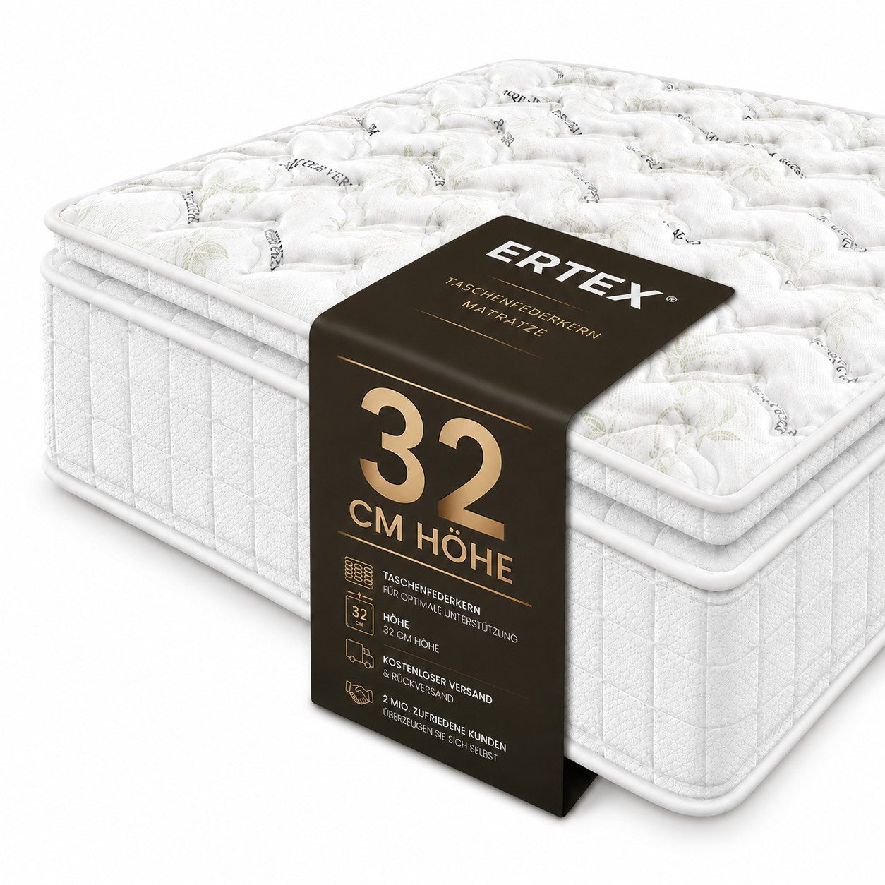 Taschenfederkernmatratze 7 Zonen Hypoallergen &Orthopädisch Matratze Premium,Ertex 32 cm hoch, Ertex, 32 cm hoch