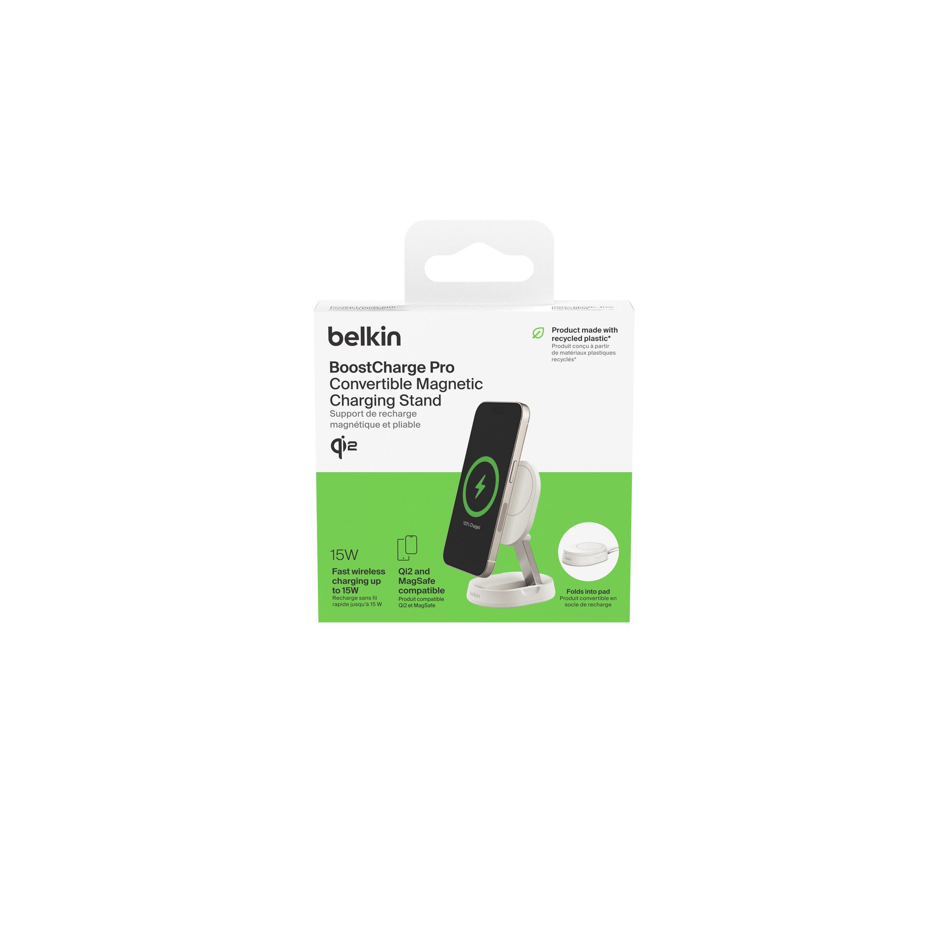 Belkin BoostCharge Pro verstellbare magnetische Ladestation mit Qi2 (15 W) Wireless Charger (für Apple iPhone 12/13/14/15 mini/Pro/Max/Pro Max/Plus mit MagSafe)