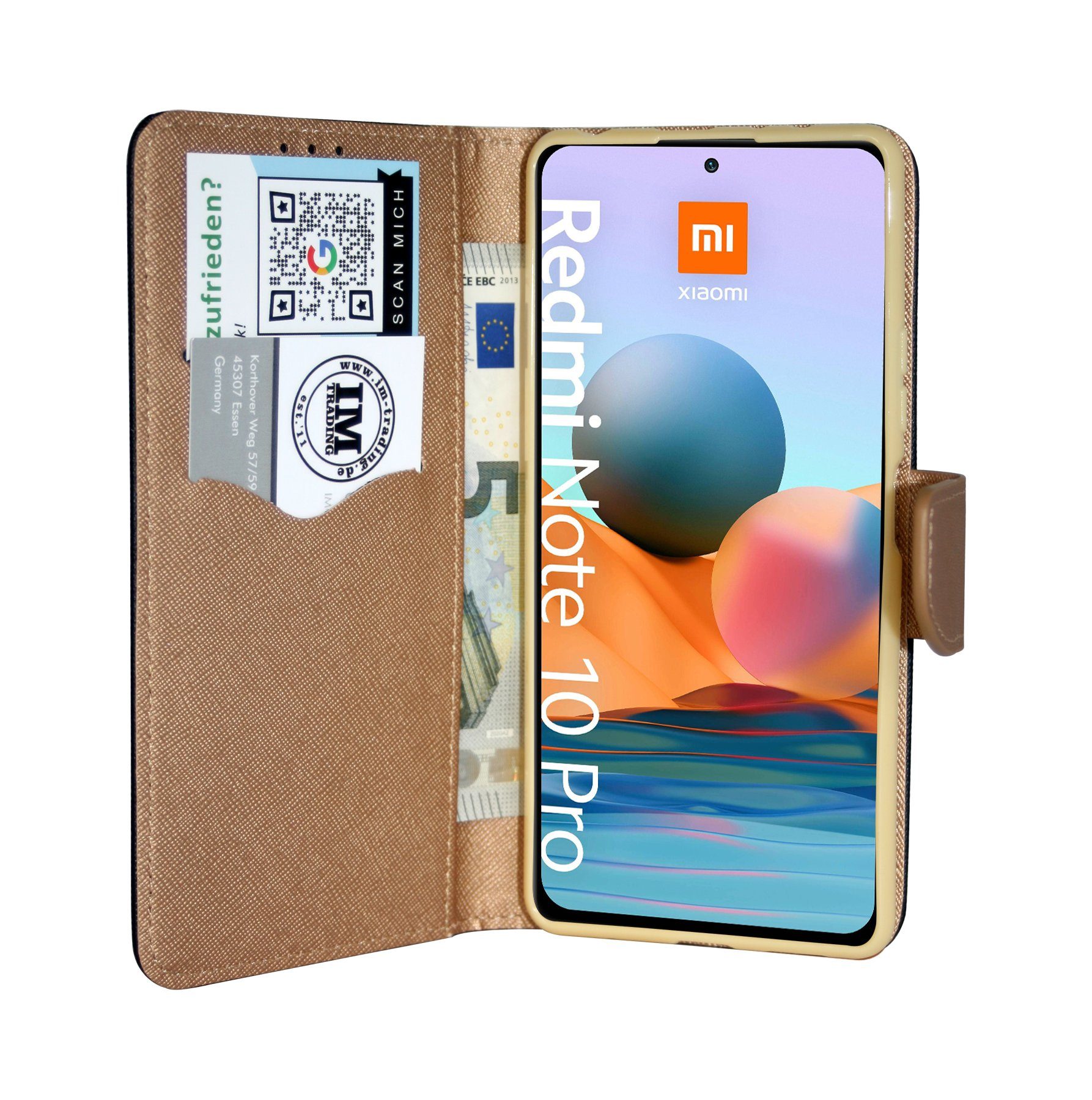 Handyhülle Buch Tasche "Fancy" XIAOMI REDMI NOTE 10 PRO, Kunstleder Schutzhülle Handy Wallet Case Cover mit Kartenfächern, Standfunktion