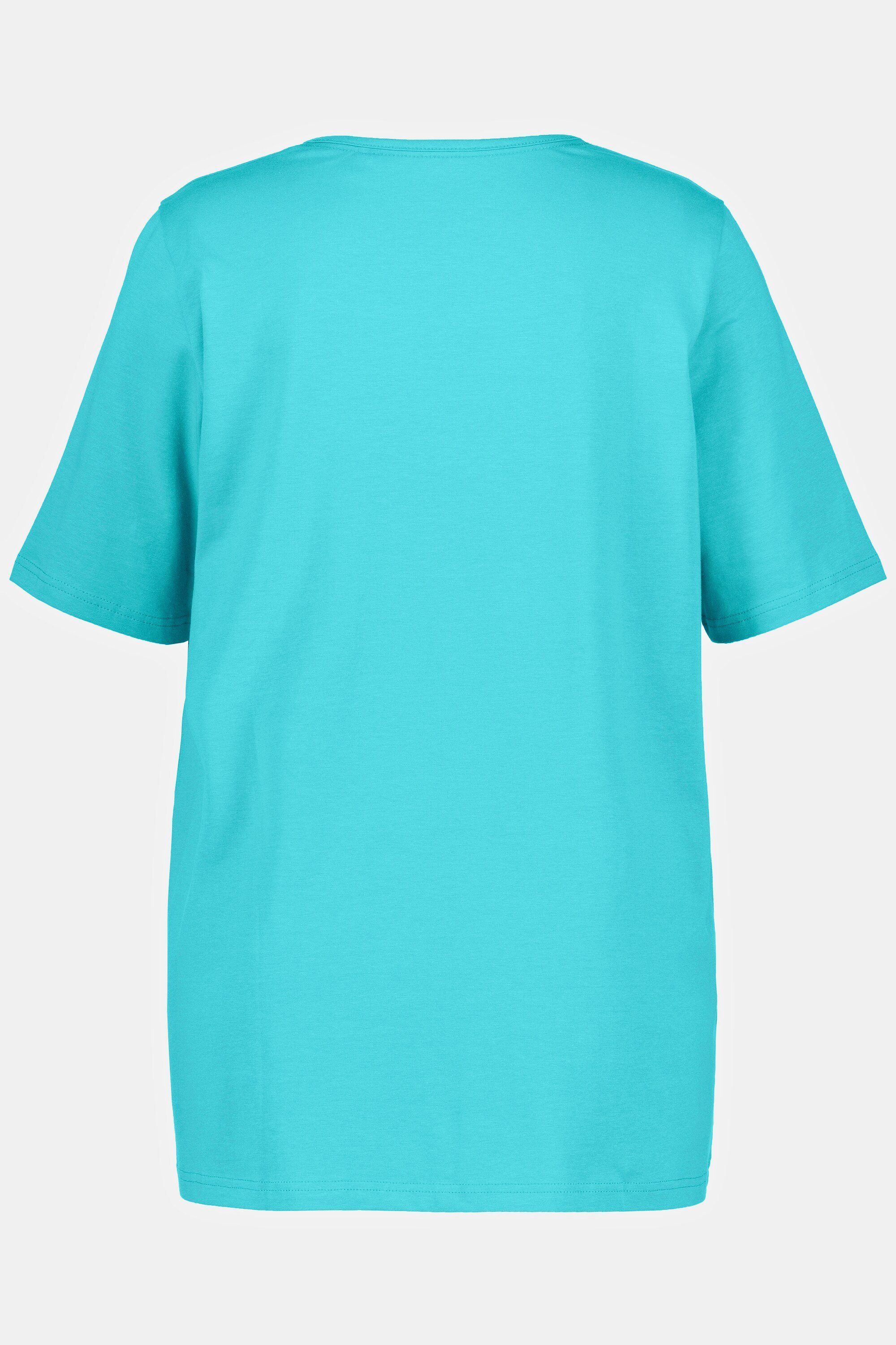 A-Linie Halbarm Carree-Ausschnitt tiefes T-Shirt Popken Ulla Rundhalsshirt aqua