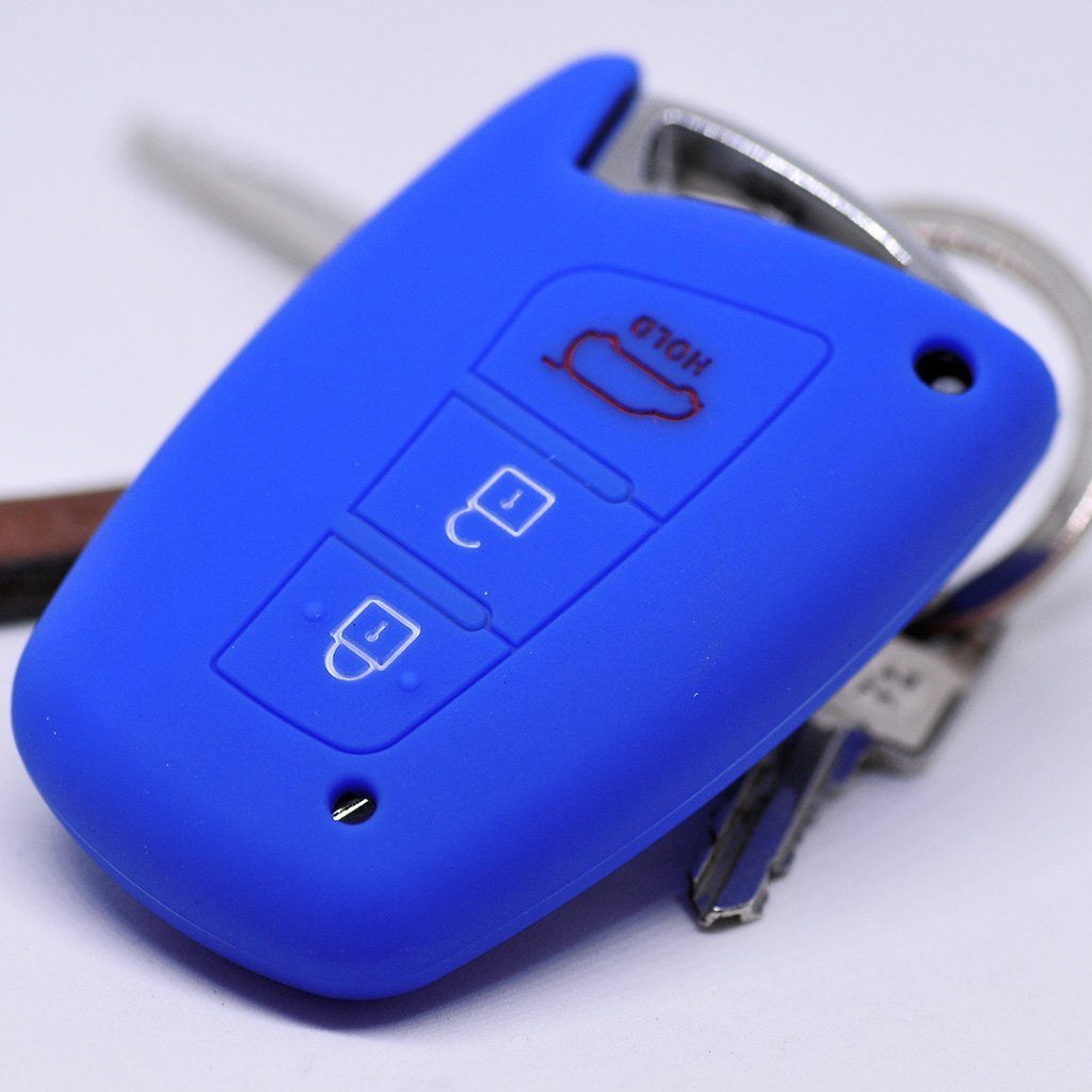 mt-key Schlüsseltasche Autoschlüssel Softcase Silikon Schutzhülle Blau, für Hyundai Genesis Equus ix45 Grandeur Santa Fe Azera 3 Knopf KEYLESS