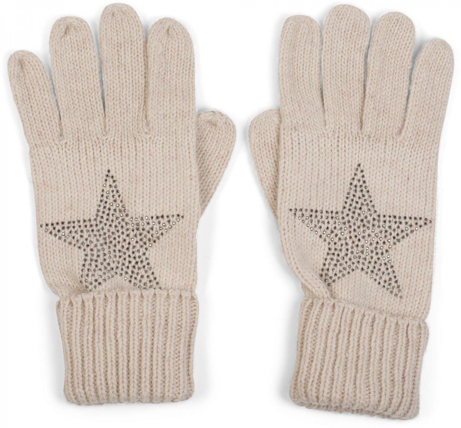 styleBREAKER Strickhandschuhe Strick Stern Strass mit Beige Handschuhe